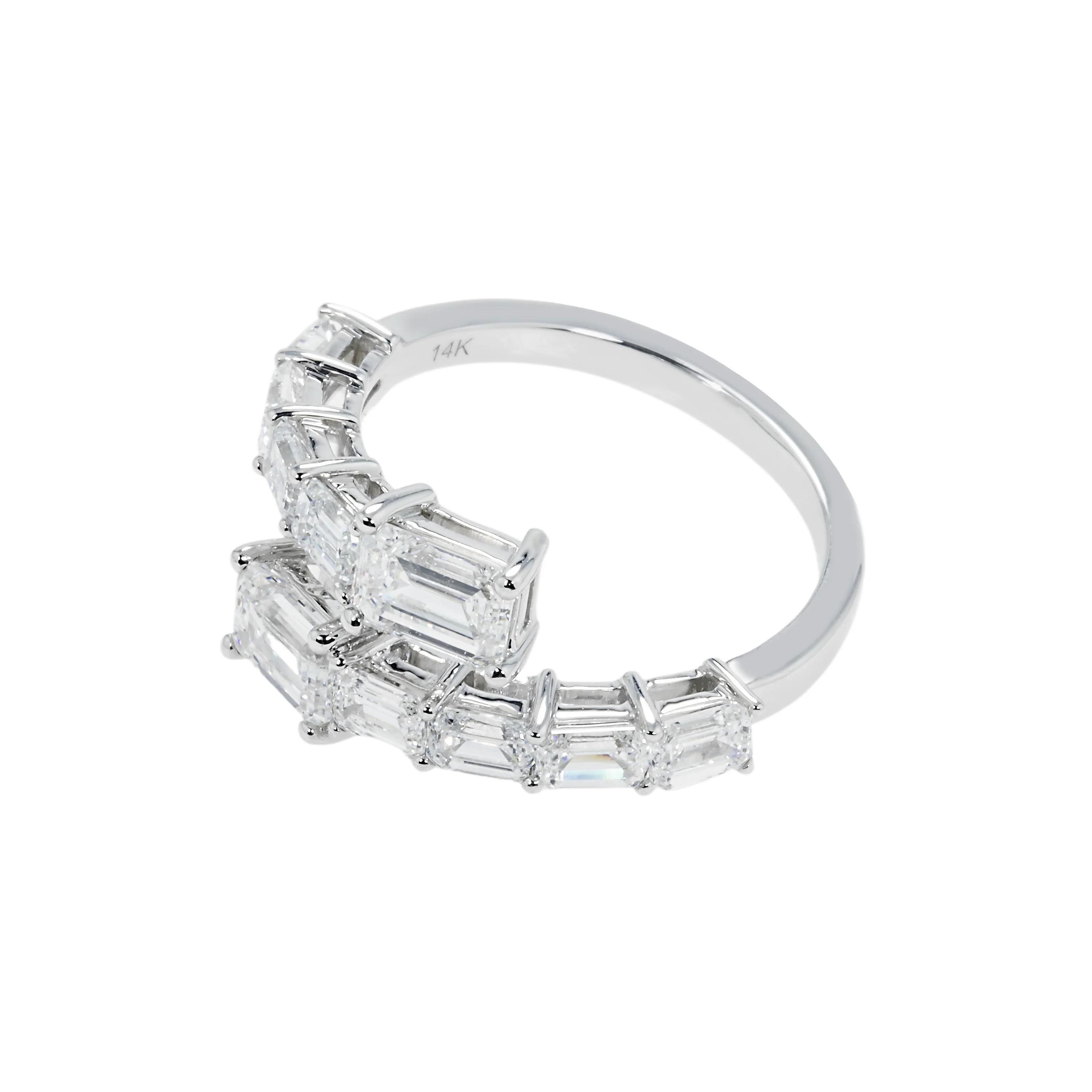 14K White Gold Emerald Cut Diamond Wrap Ring 2.96ct - Image 5