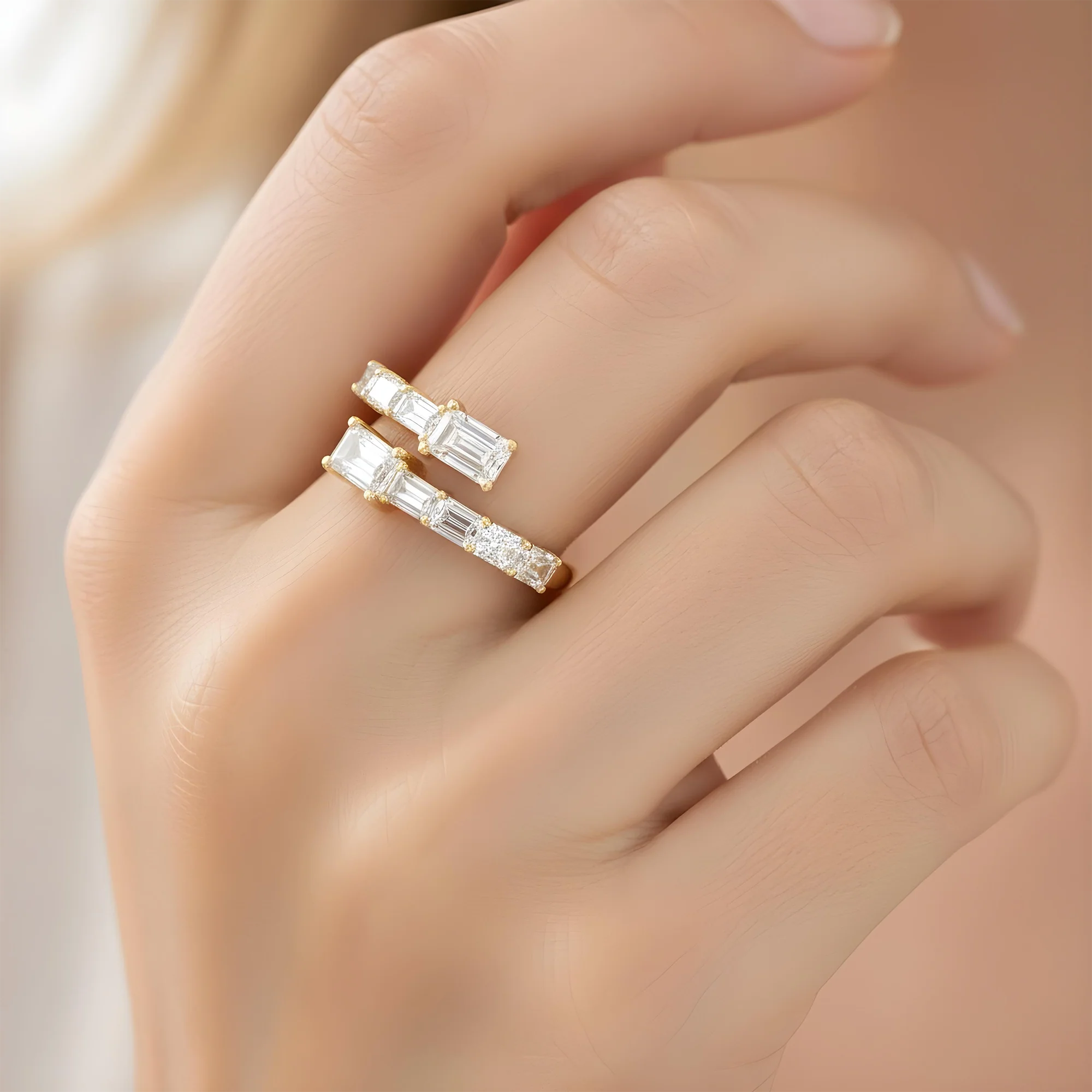14K White Gold Emerald Cut Diamond Wrap Ring 2.96ct - Image 7