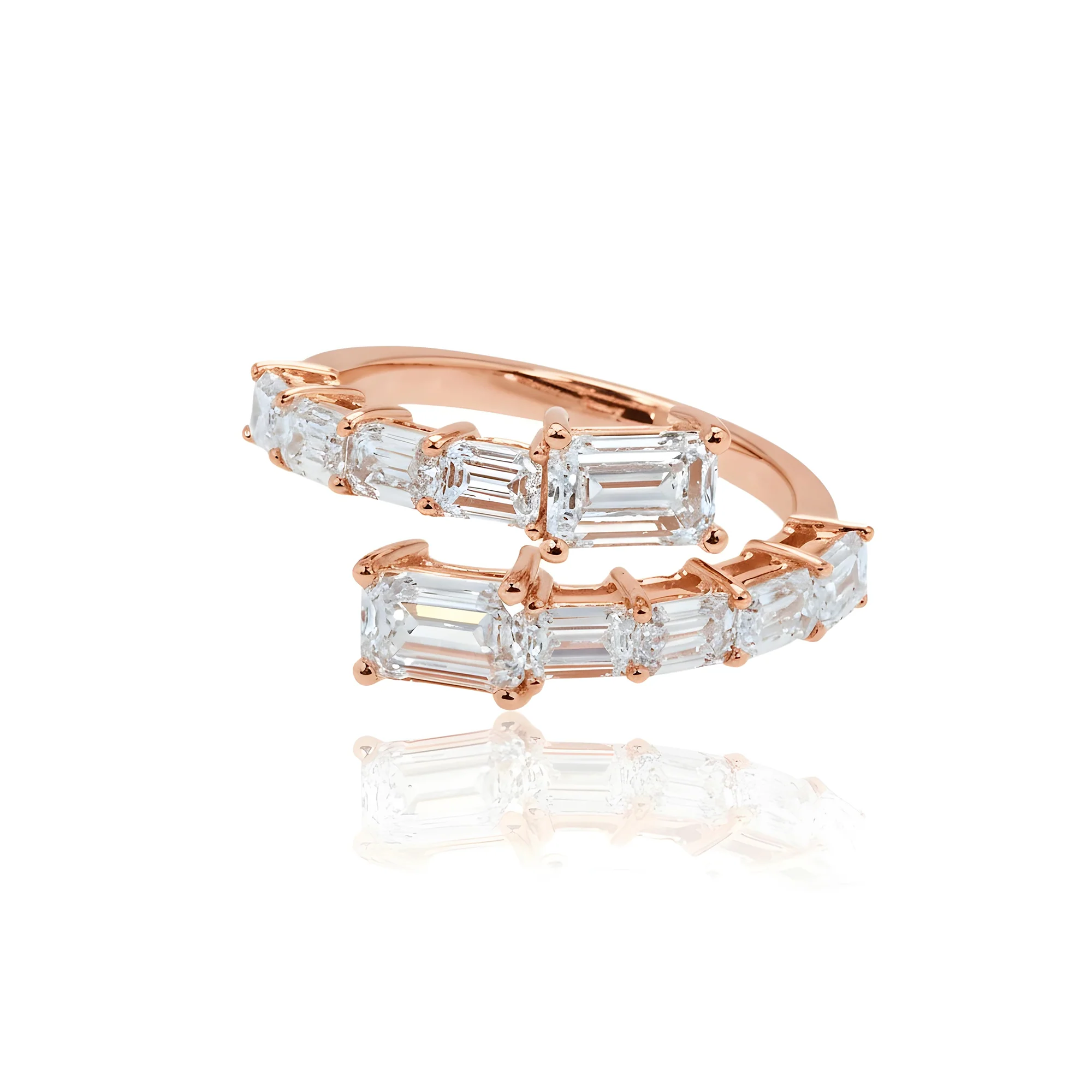 14K White Gold Emerald Cut Diamond Wrap Ring 2.96ct - Image 8