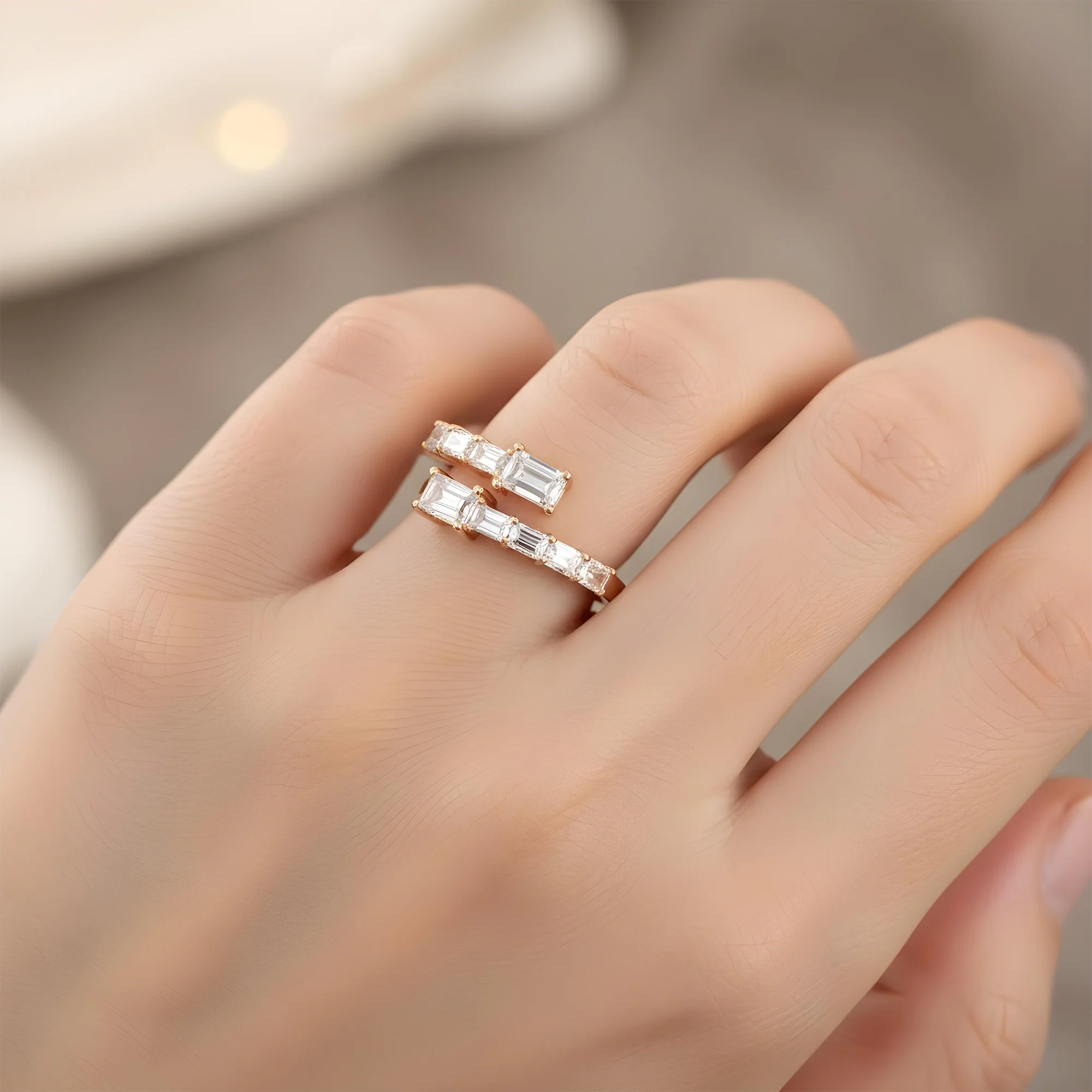 14K White Gold Emerald Cut Diamond Wrap Ring 2.96ct - Image 9
