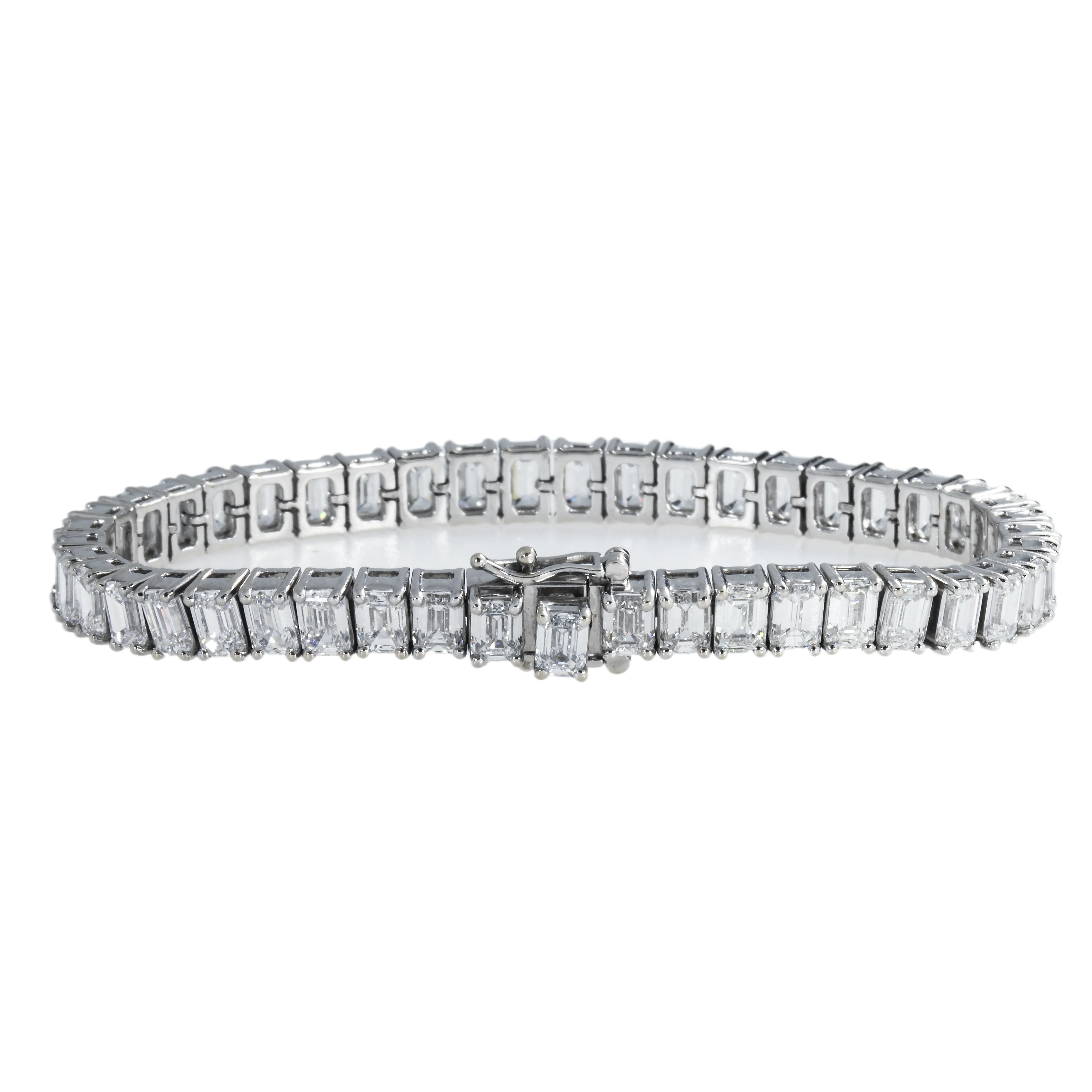 14K White Gold Emerald Cut Dimond Tennis Bracelet 19.43ct - Image 4