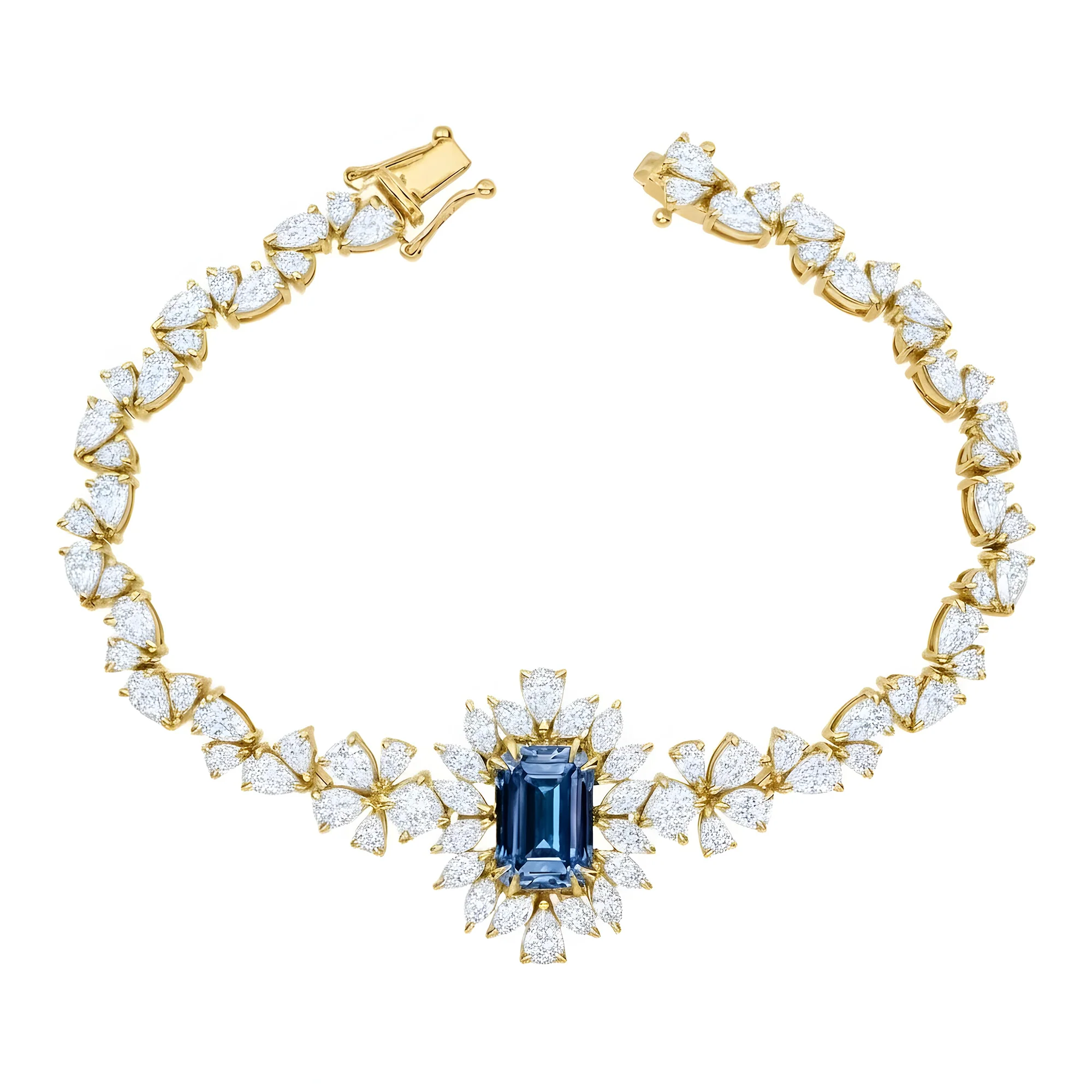 14K White Gold Emerald Cut Fancy Blue Diamond Goddess Bracelet - Image 5