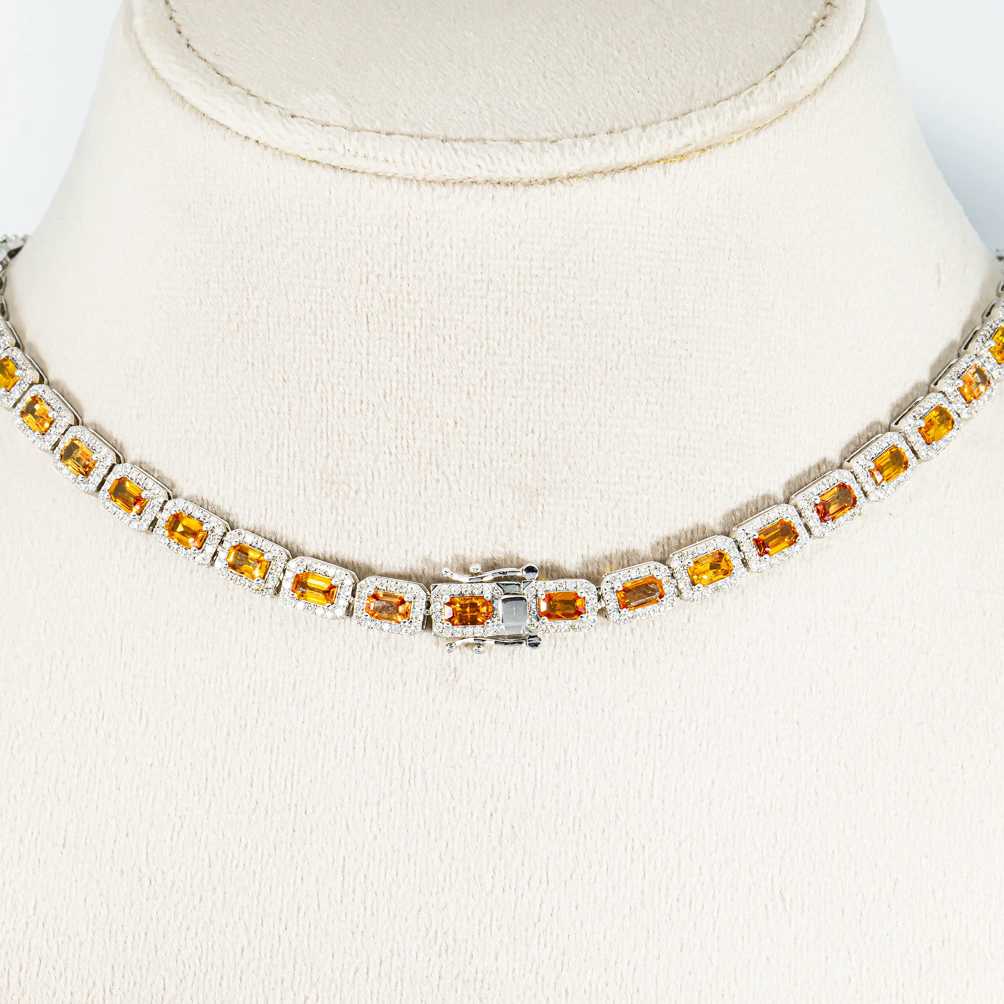 14K White Gold Emerald Cut Rainbow Gemstone & Diamond Chain - Image 4