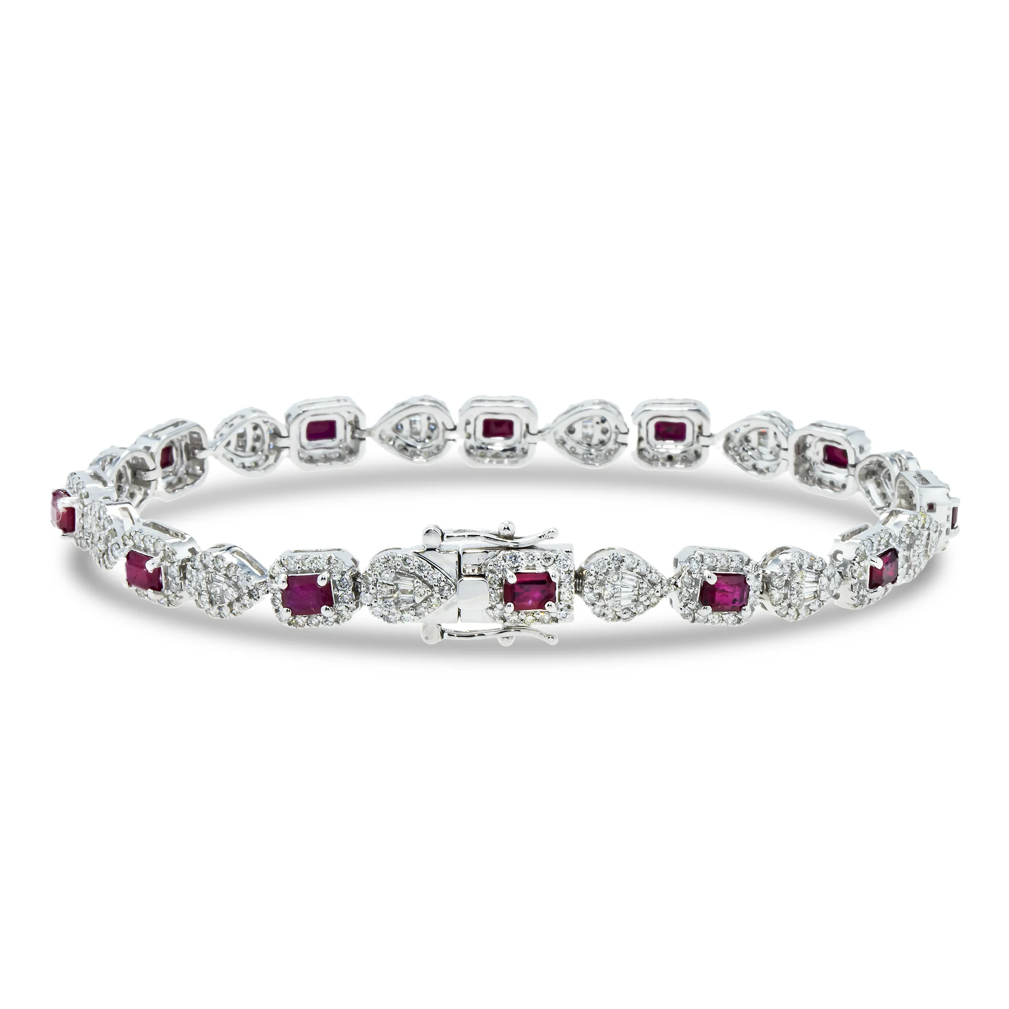 14K White Gold Emerald Cut Ruby & Diamond Bracelet - Image 3