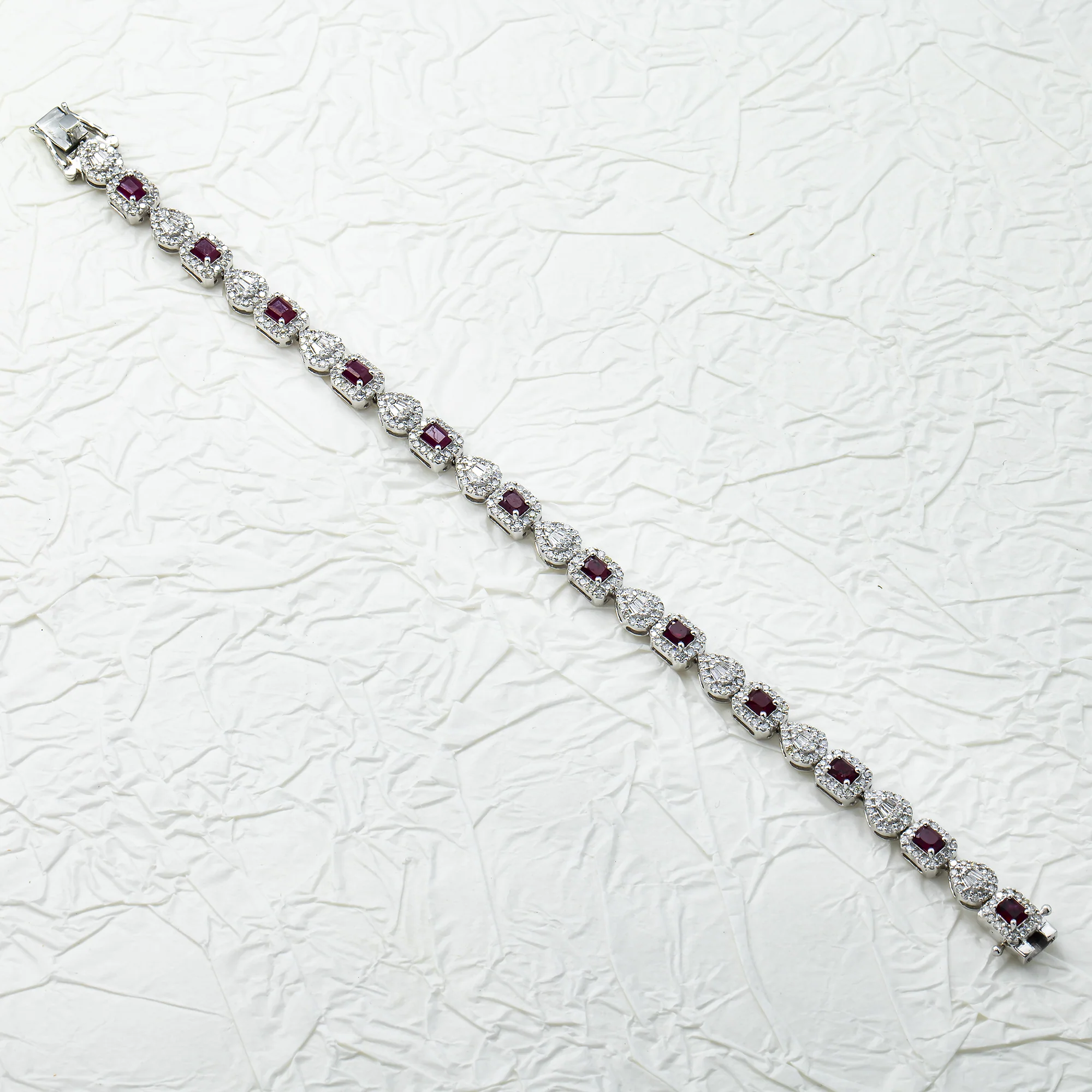 14K White Gold Emerald Cut Ruby & Diamond Bracelet - Image 4