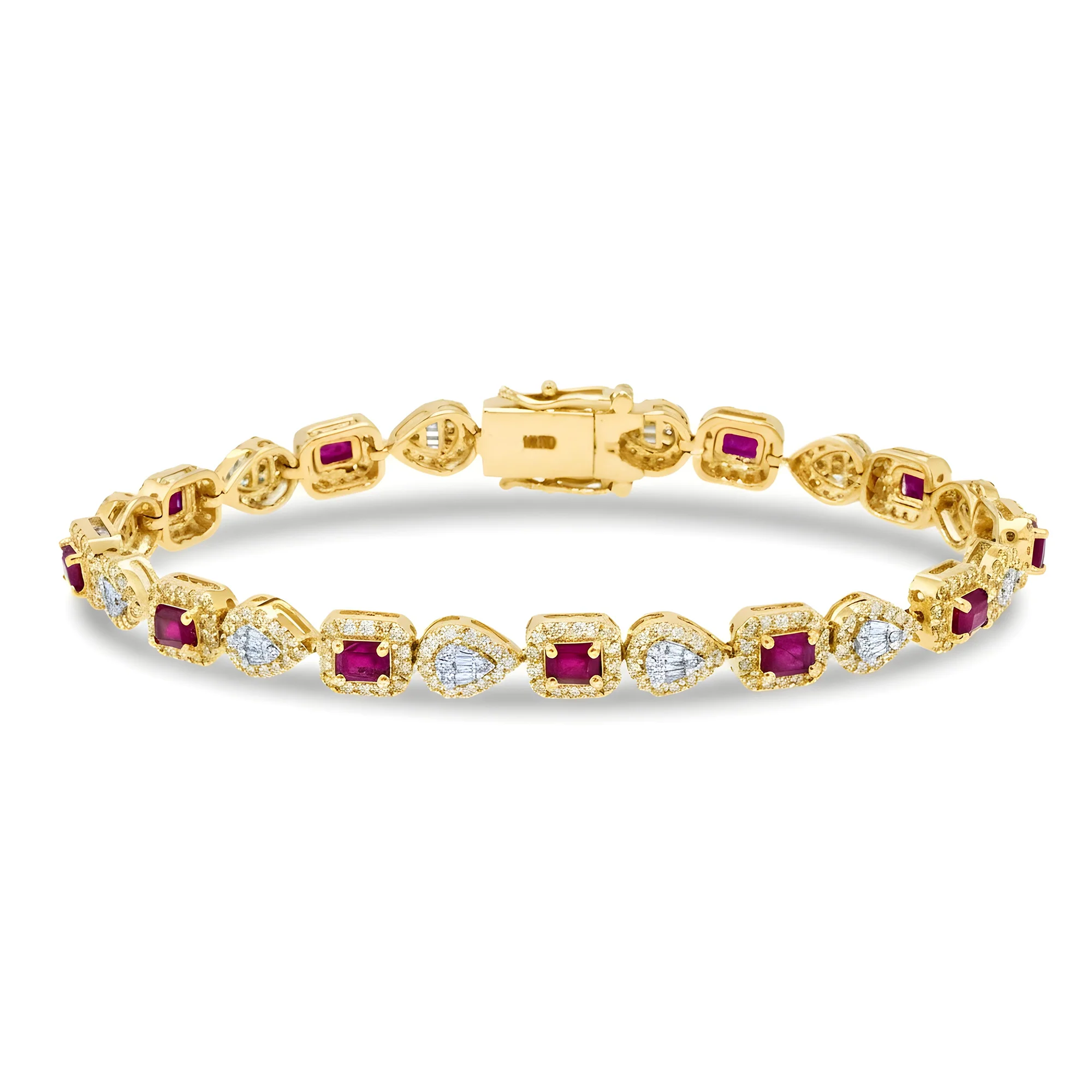 14K White Gold Emerald Cut Ruby & Diamond Bracelet - Image 5
