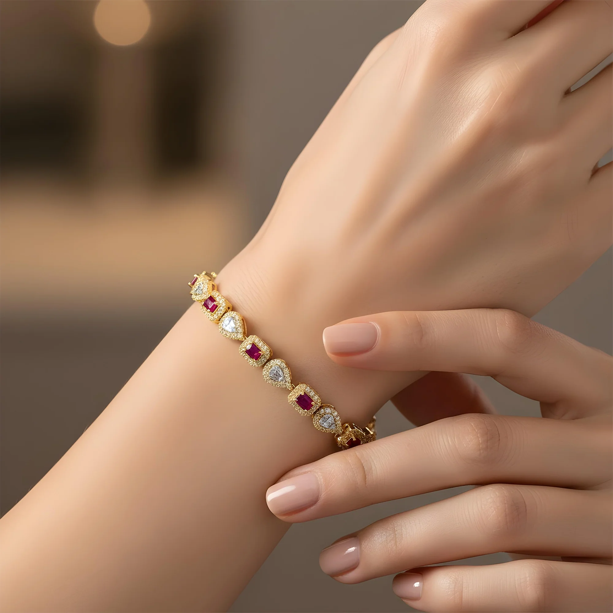 14K White Gold Emerald Cut Ruby & Diamond Bracelet - Image 6