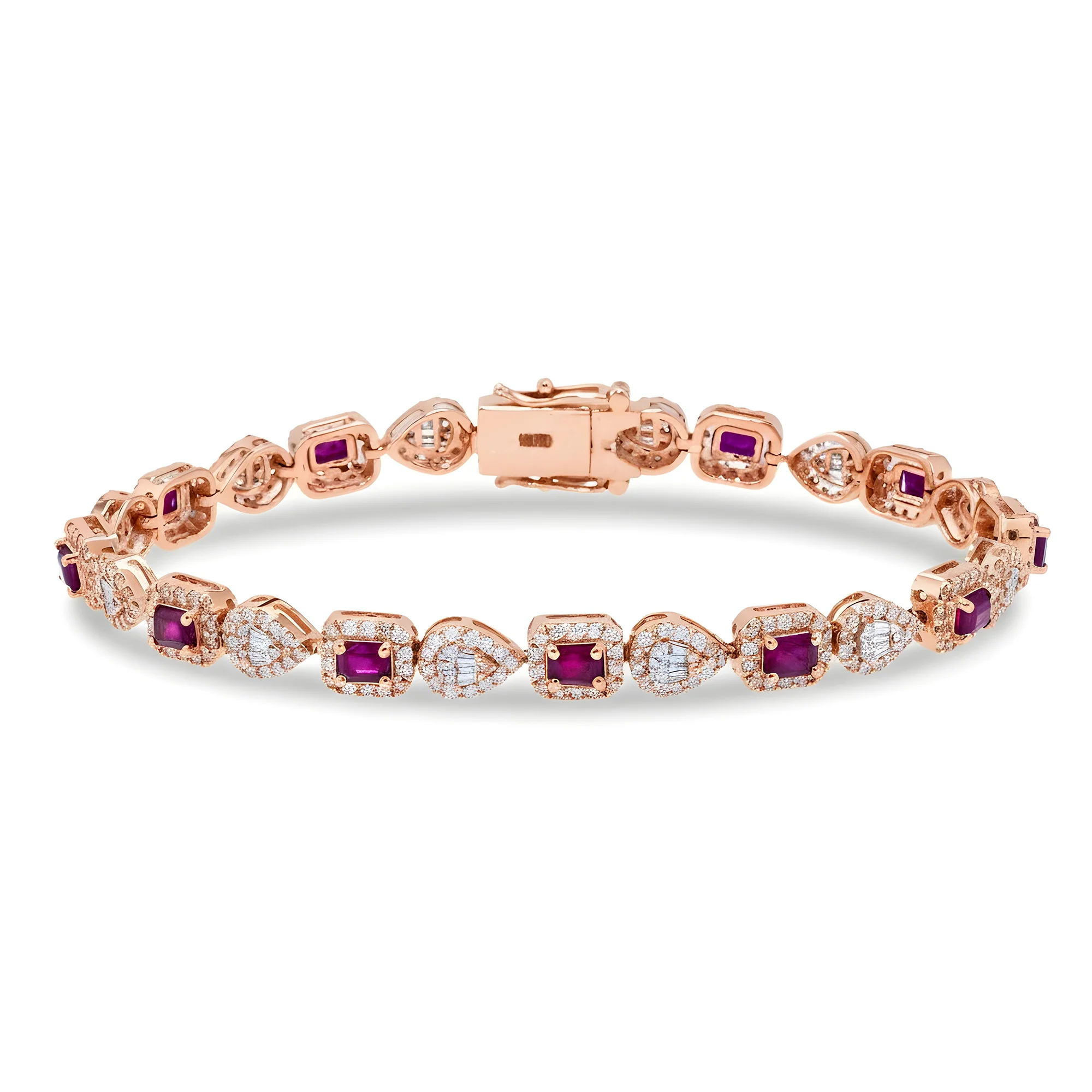 14K White Gold Emerald Cut Ruby & Diamond Bracelet - Image 7