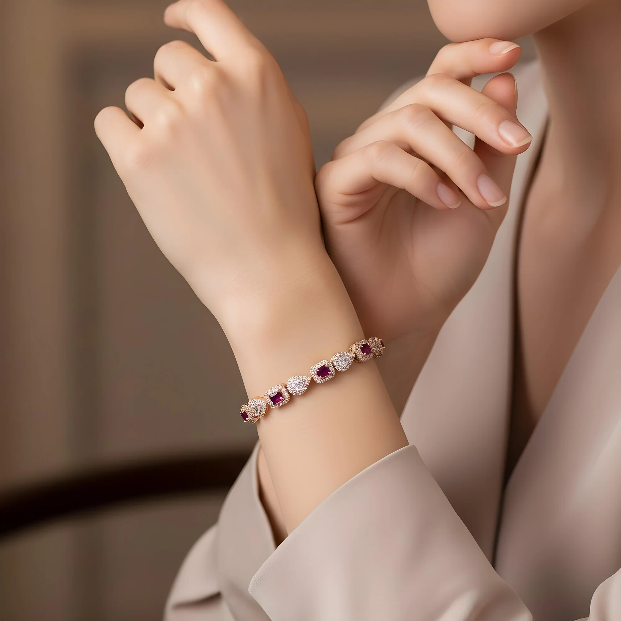 14K White Gold Emerald Cut Ruby & Diamond Bracelet - Image 8