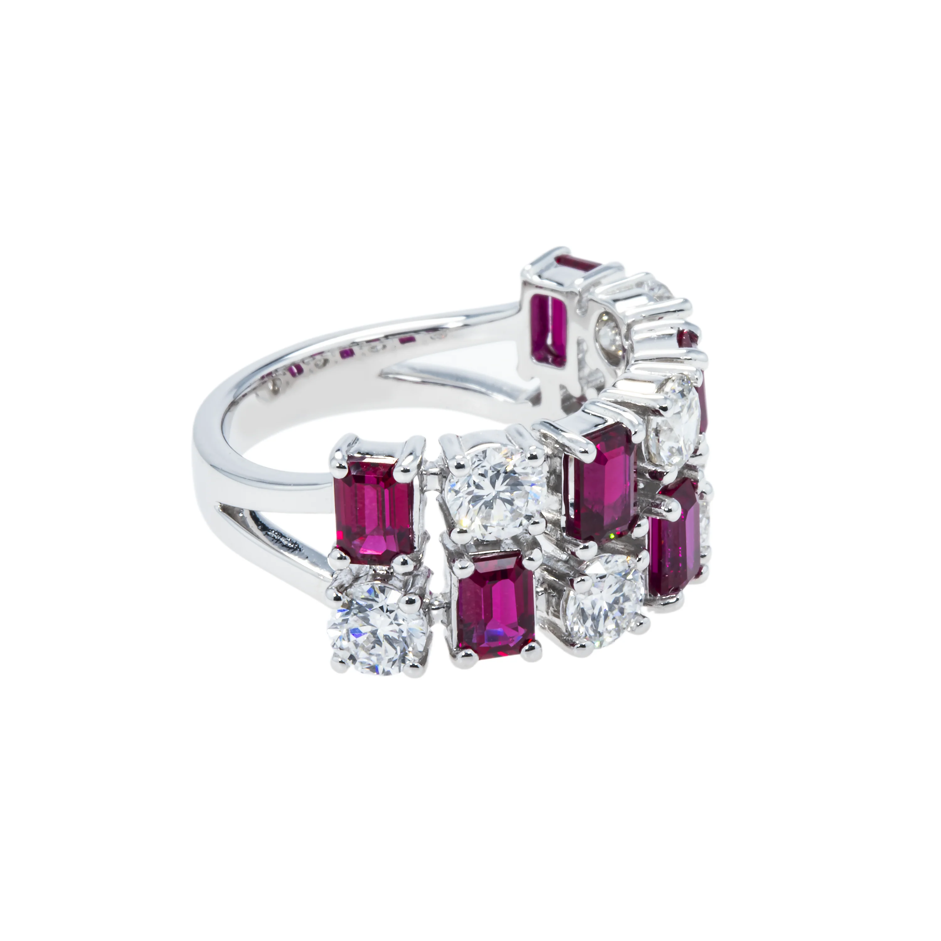 14K White Gold Emerald Cut Ruby & Round Cut Diamond Ring 34.20ctw - Image 3