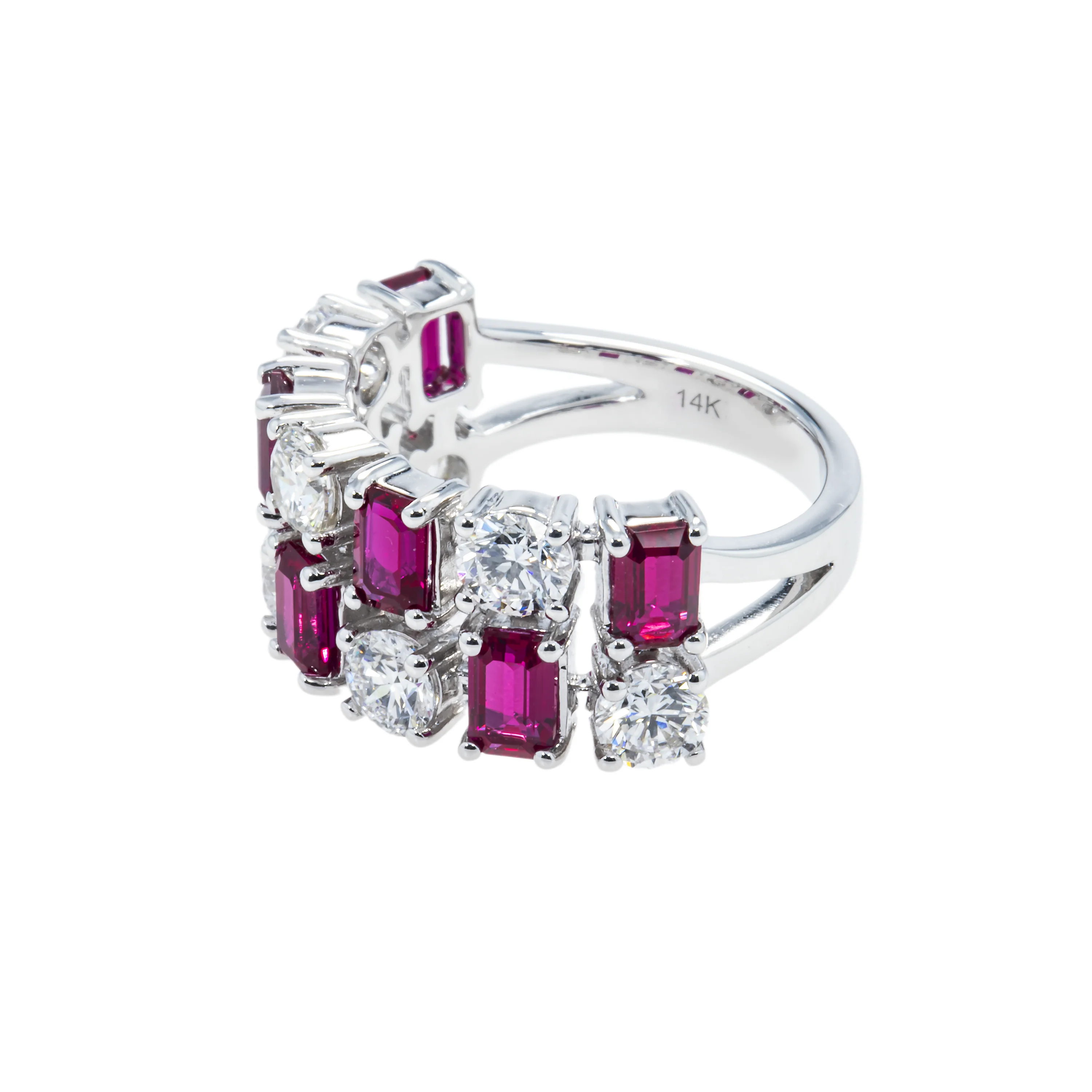 14K White Gold Emerald Cut Ruby & Round Cut Diamond Ring 34.20ctw - Image 5