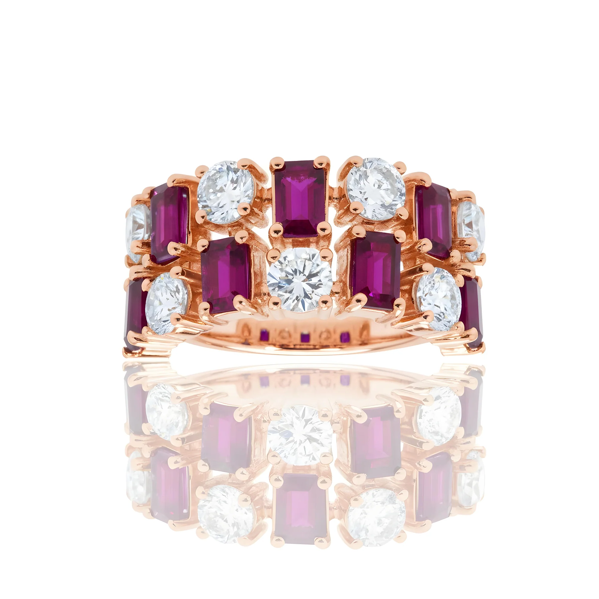 14K White Gold Emerald Cut Ruby & Round Cut Diamond Ring 34.20ctw - Image 8
