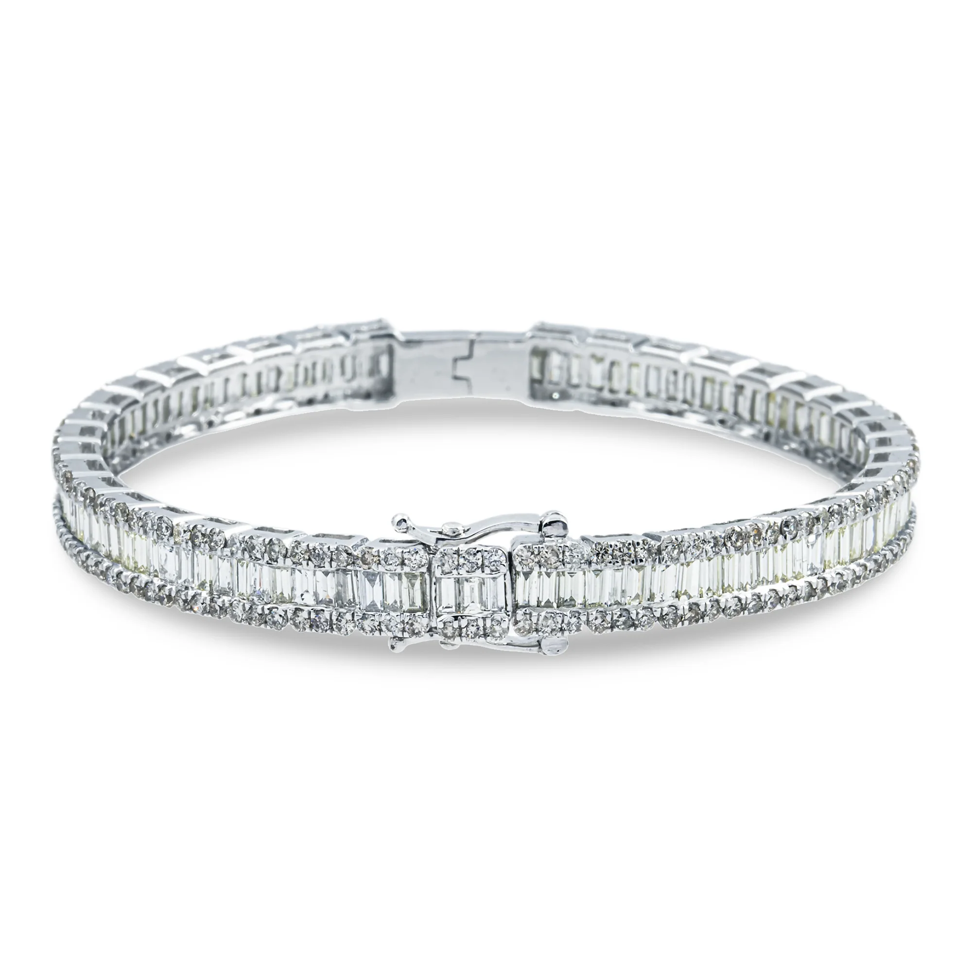 14K White Gold Emerald Diamond Bangle Bracelet 6.90ct