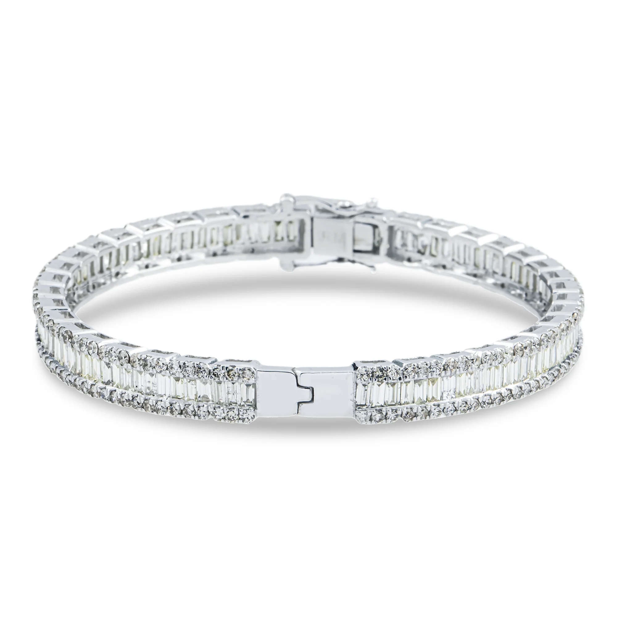 14K White Gold Emerald Diamond Bangle Bracelet 6.90ct - Image 3