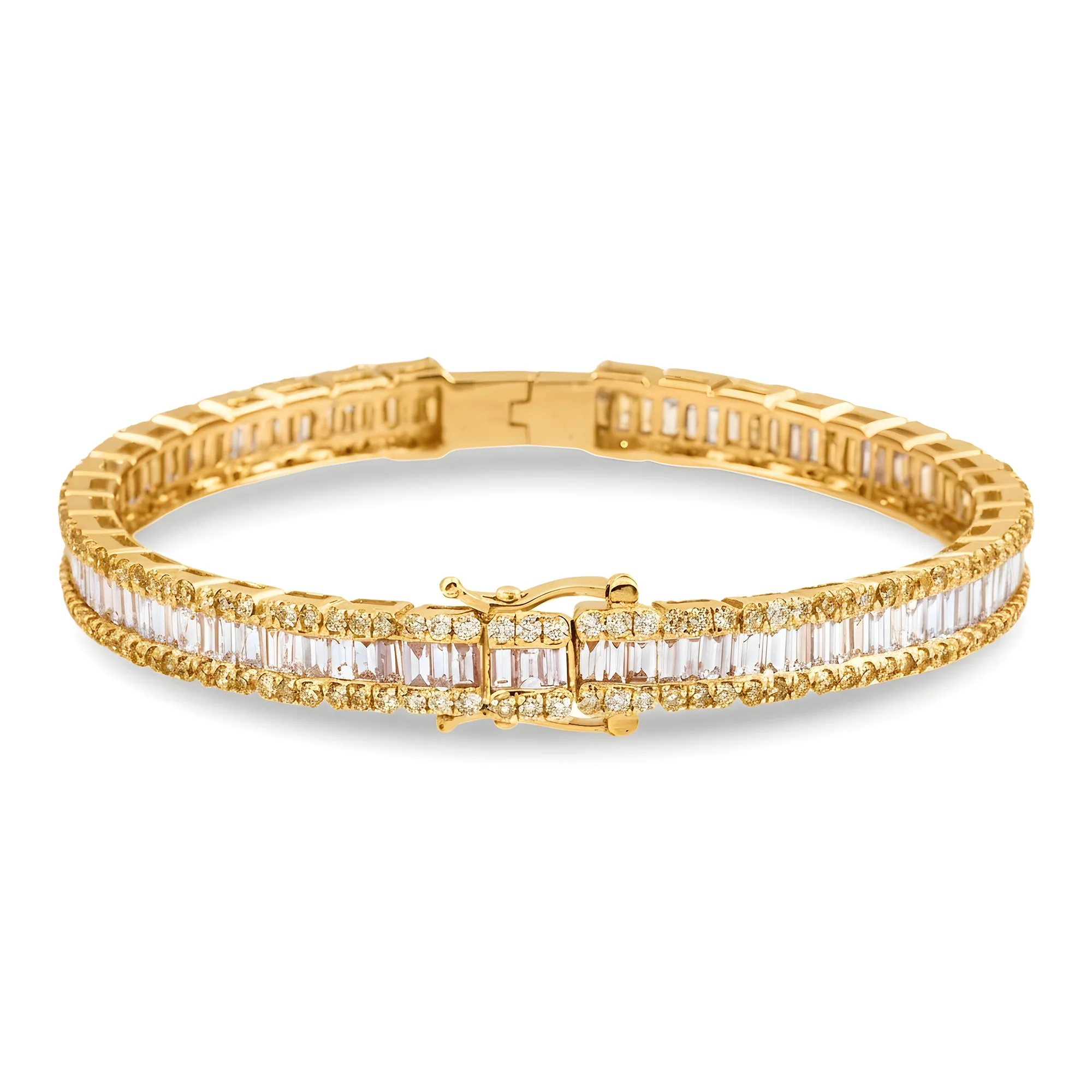 14K White Gold Emerald Diamond Bangle Bracelet 6.90ct - Image 4