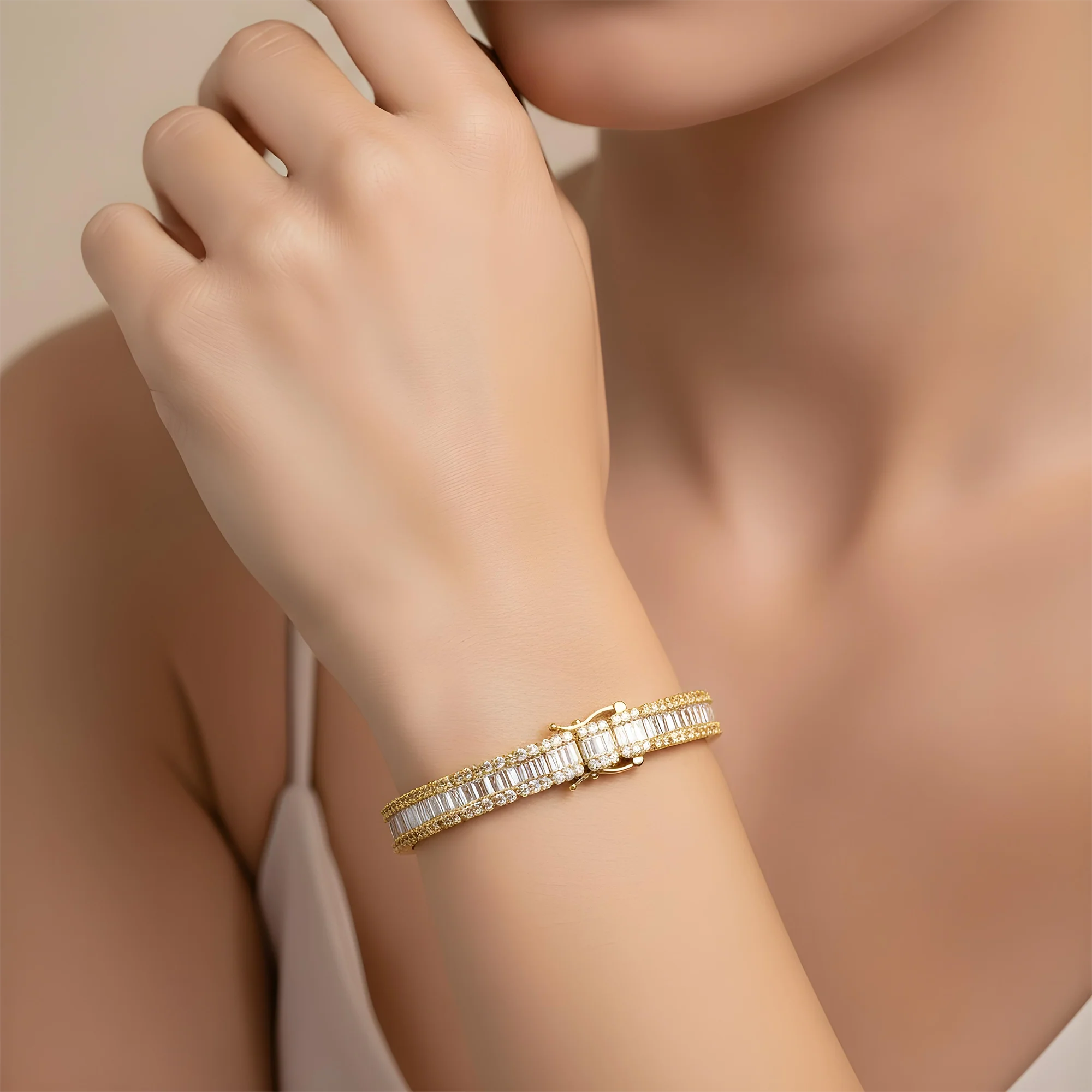 14K White Gold Emerald Diamond Bangle Bracelet 6.90ct - Image 5