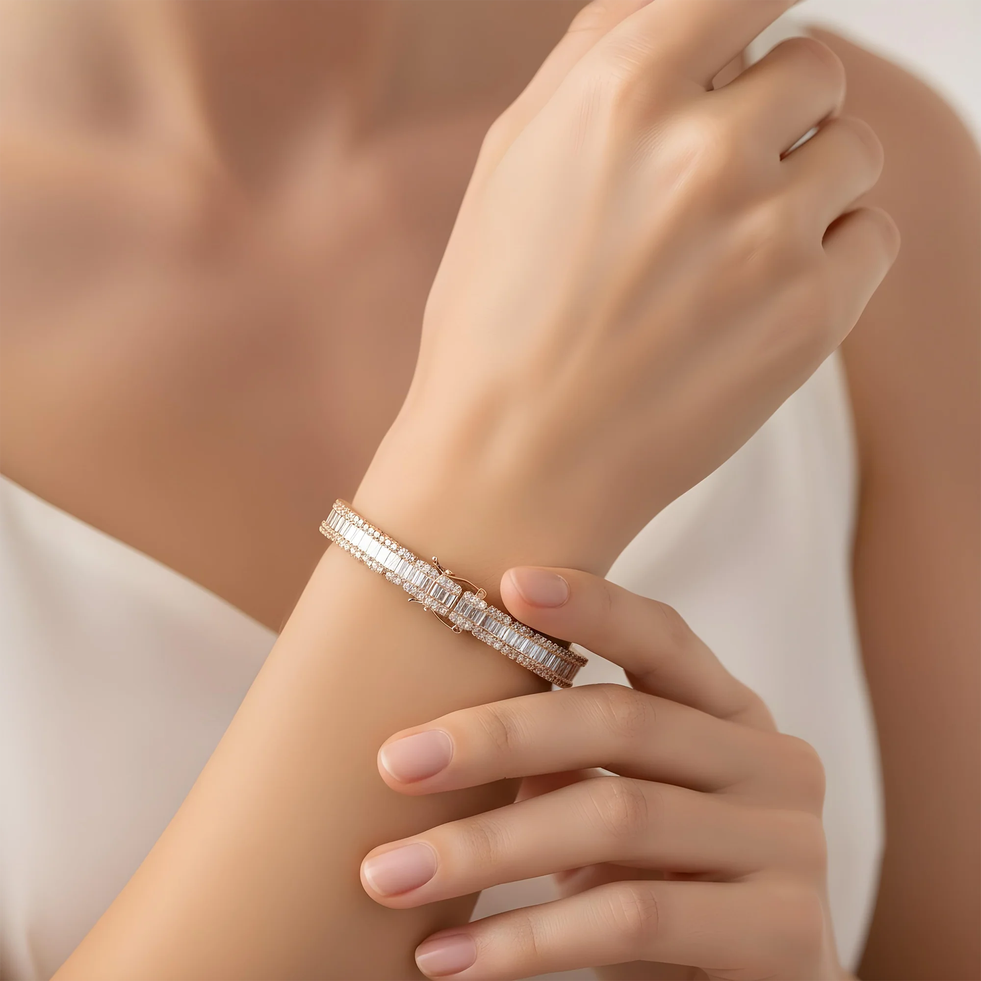 14K White Gold Emerald Diamond Bangle Bracelet 6.90ct - Image 7