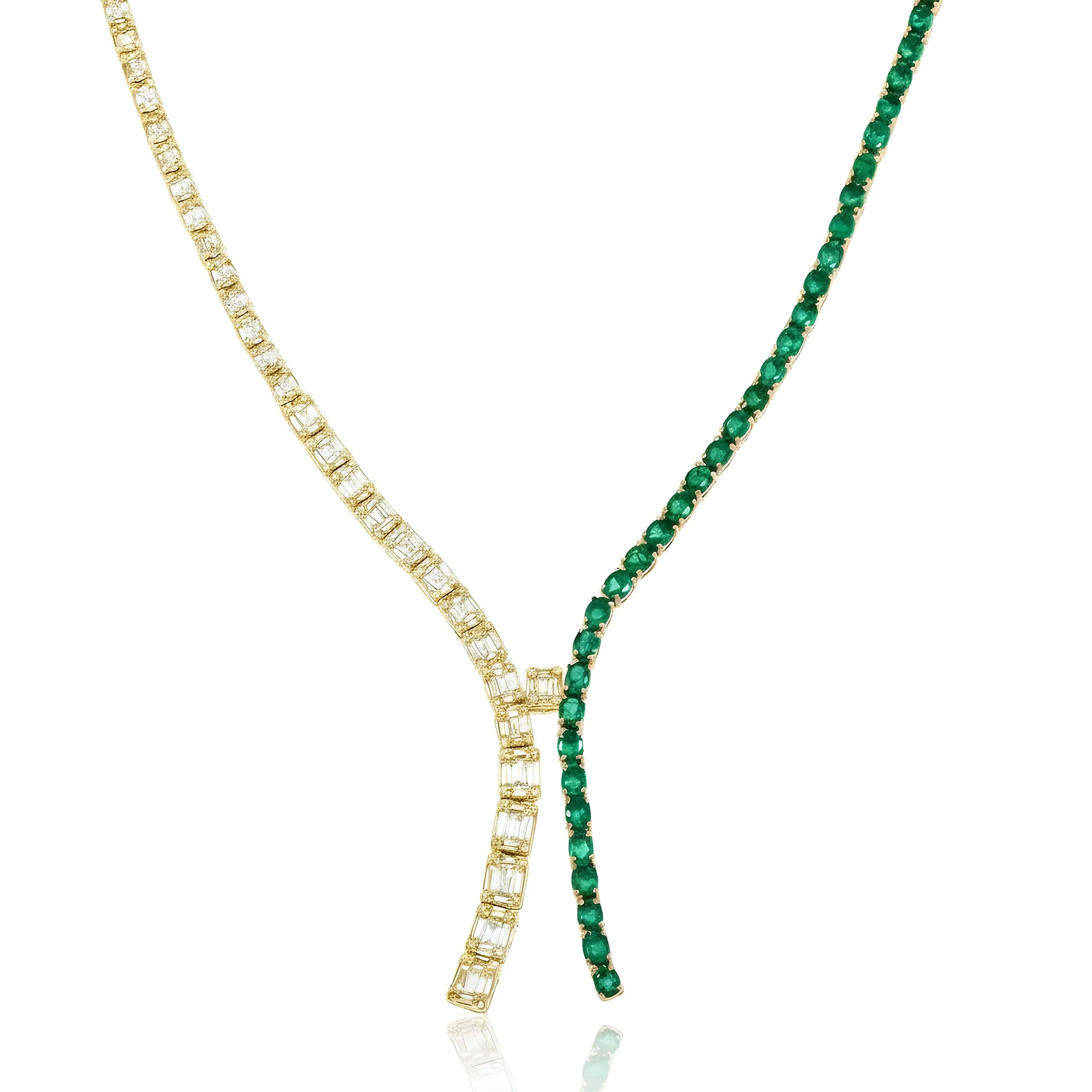 14K White Gold Oval Cut Emerald & Diamond Drop Necklace - Image 5