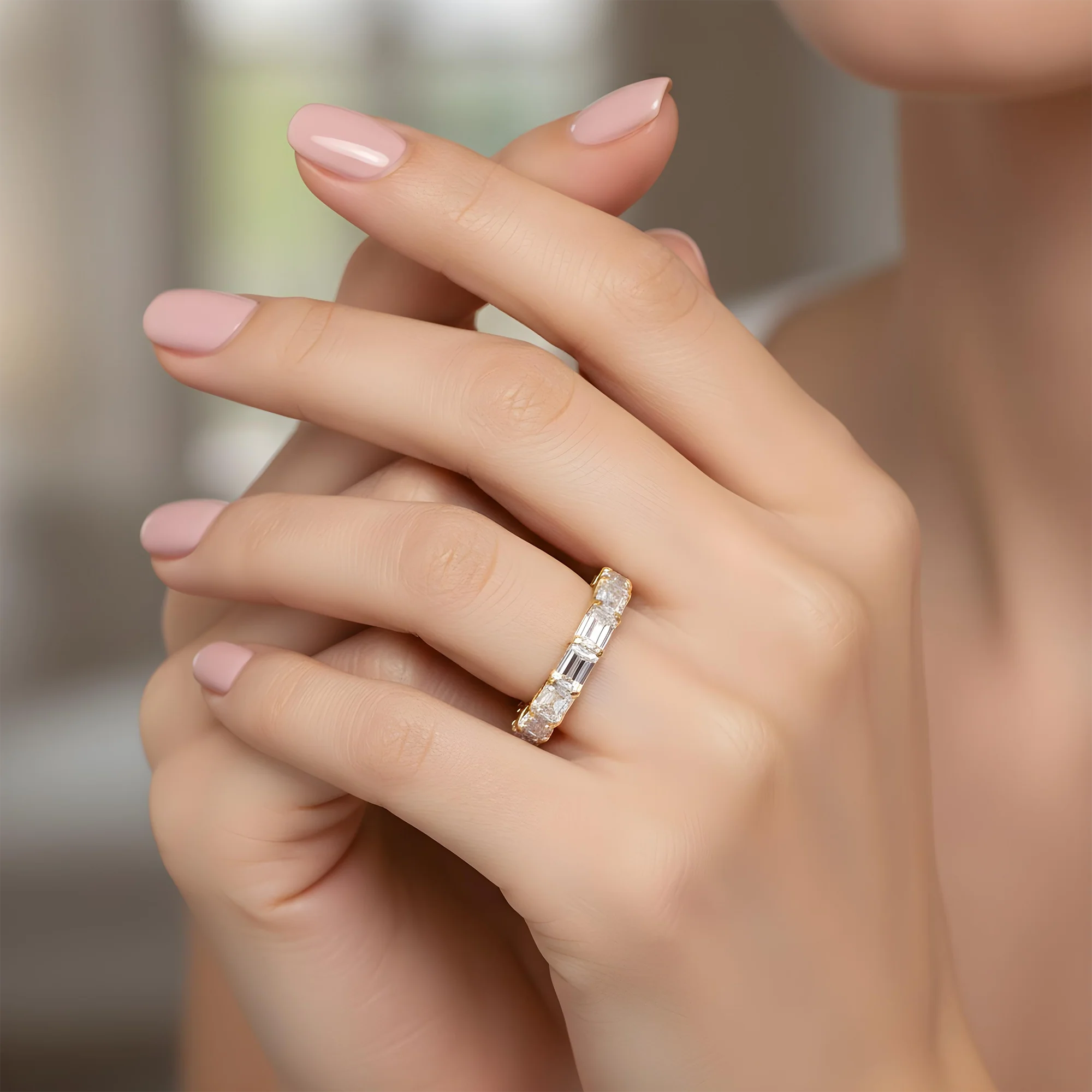 14K White Gold Emerald Cut Diamond Eternity Ring 3.49ct (Size 6.5) - Image 5