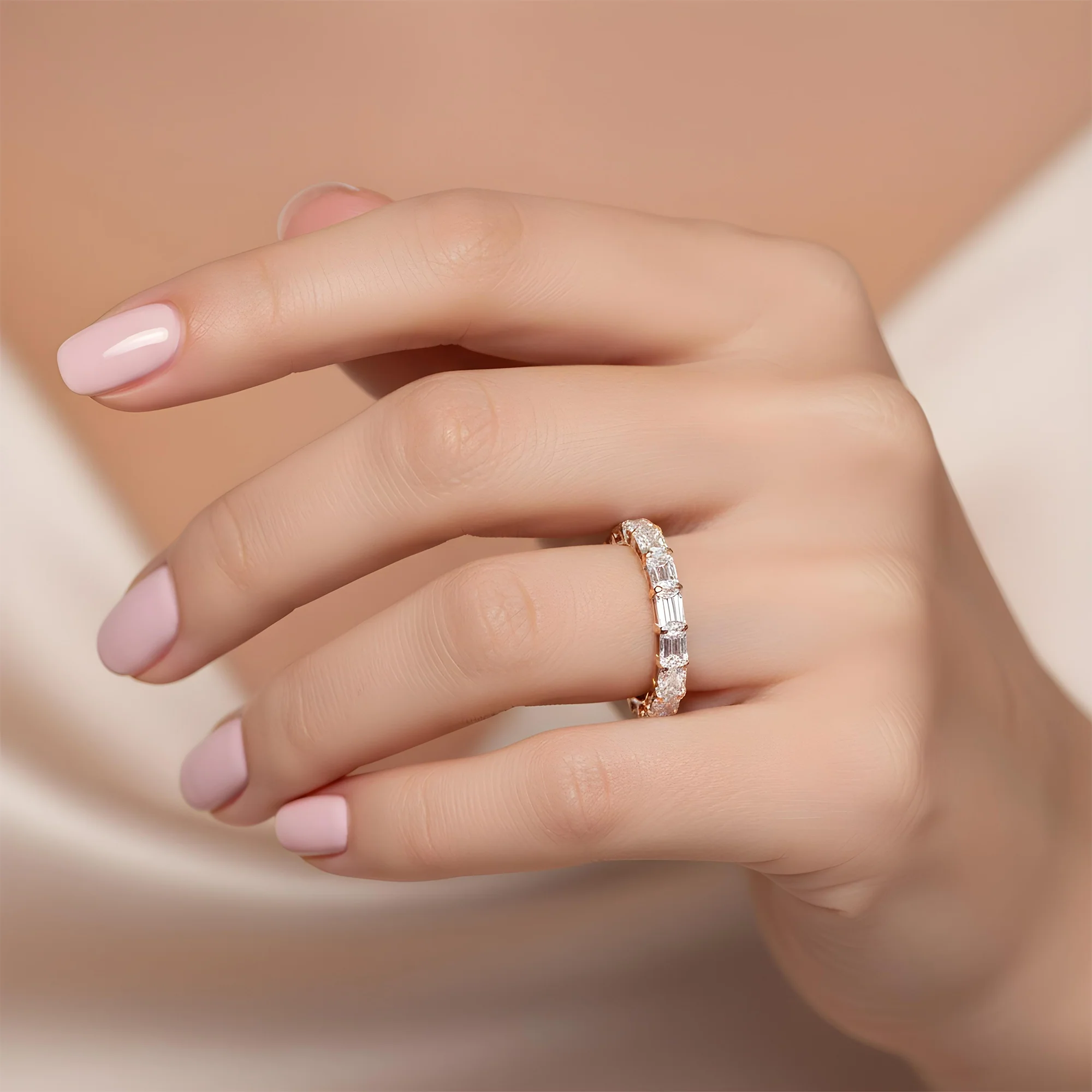 14K White Gold Emerald Cut Diamond Eternity Ring 3.49ct (Size 6.5) - Image 7