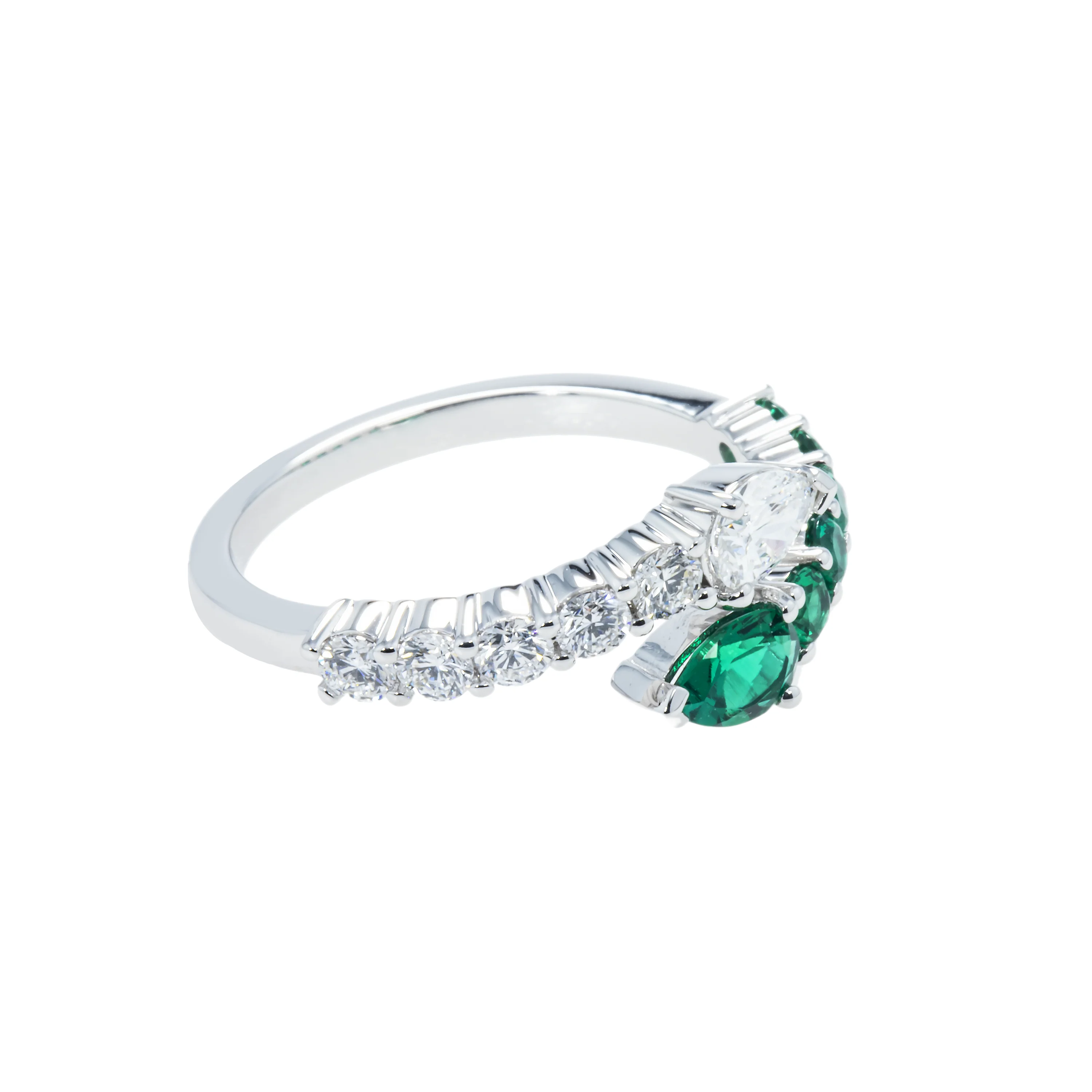 14K White Gold Emerald & Diamond Snake Wrap Ring 1.20ctw - Image 3