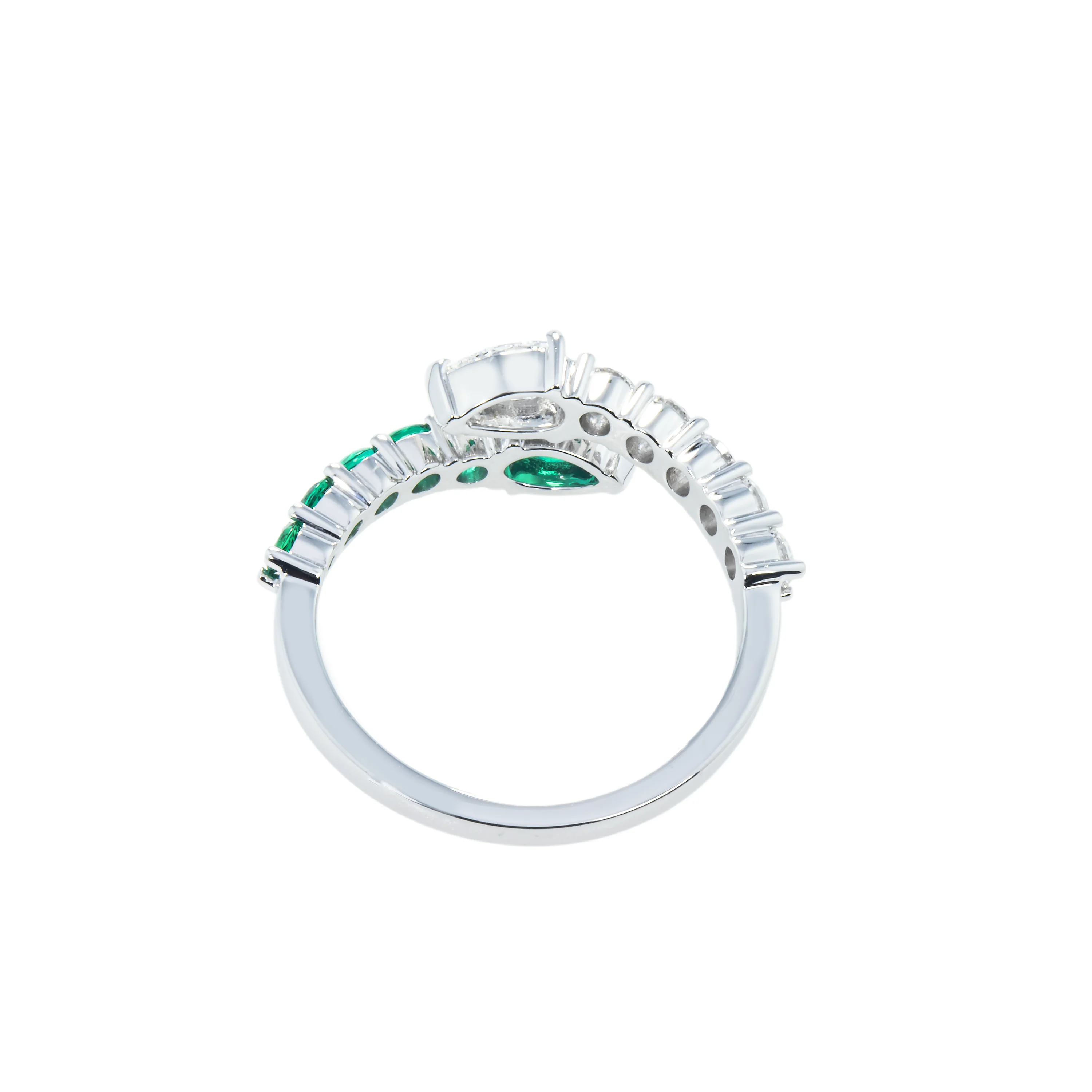 14K White Gold Emerald & Diamond Snake Wrap Ring 1.20ctw - Image 4