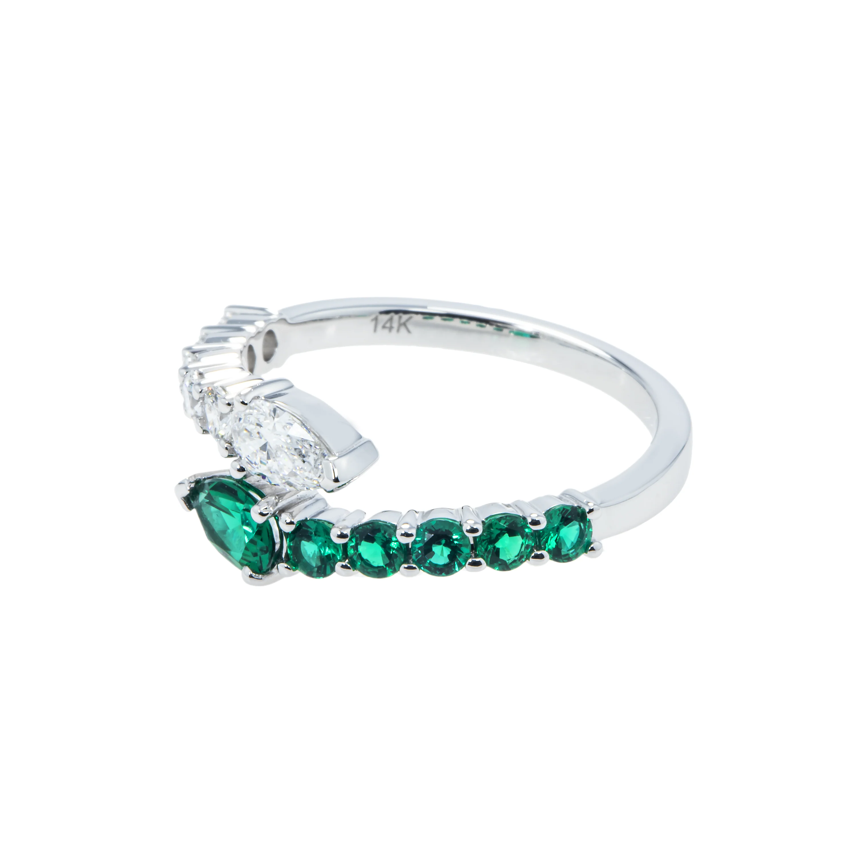 14K White Gold Emerald & Diamond Snake Wrap Ring 1.20ctw - Image 5