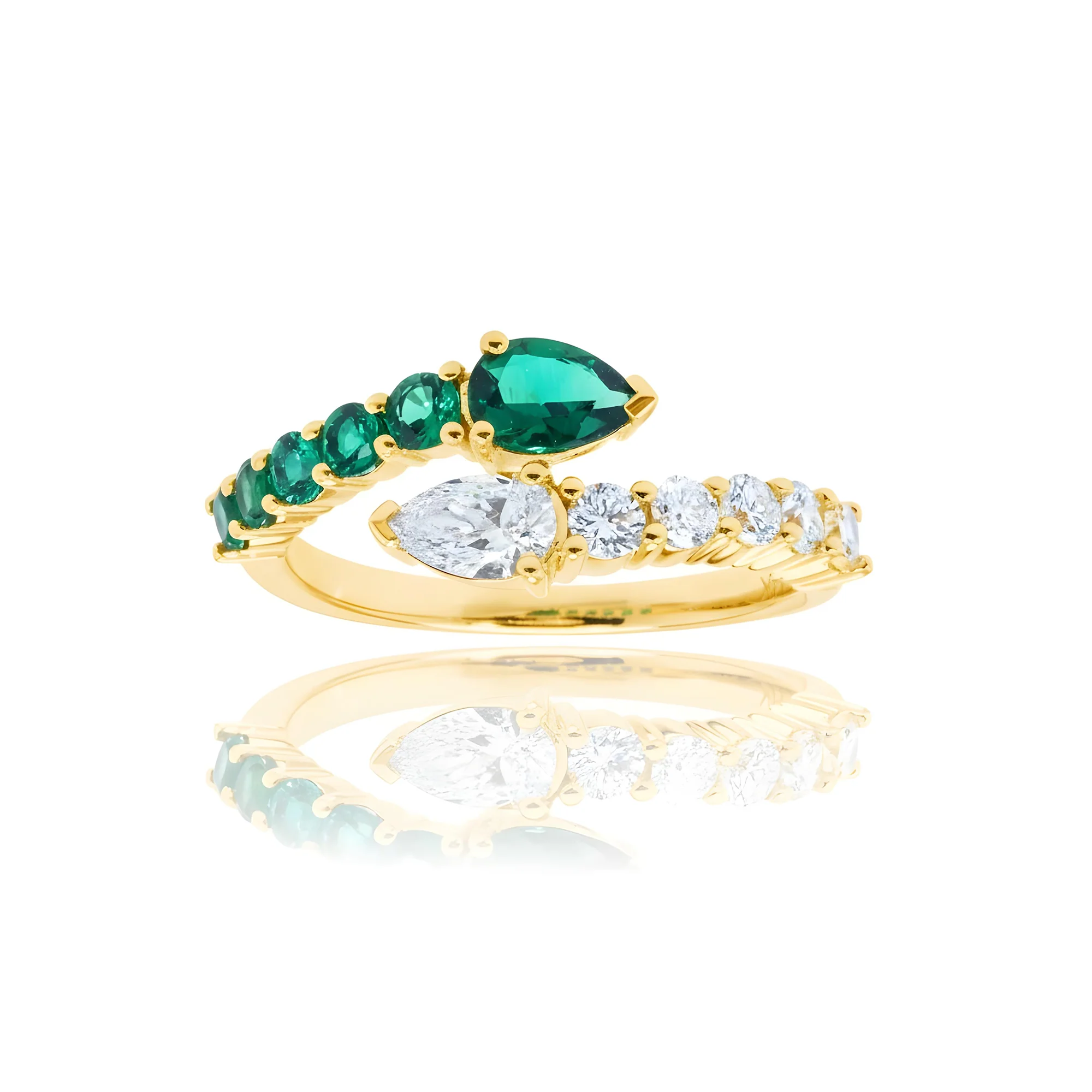 14K White Gold Emerald & Diamond Snake Wrap Ring 1.20ctw - Image 6