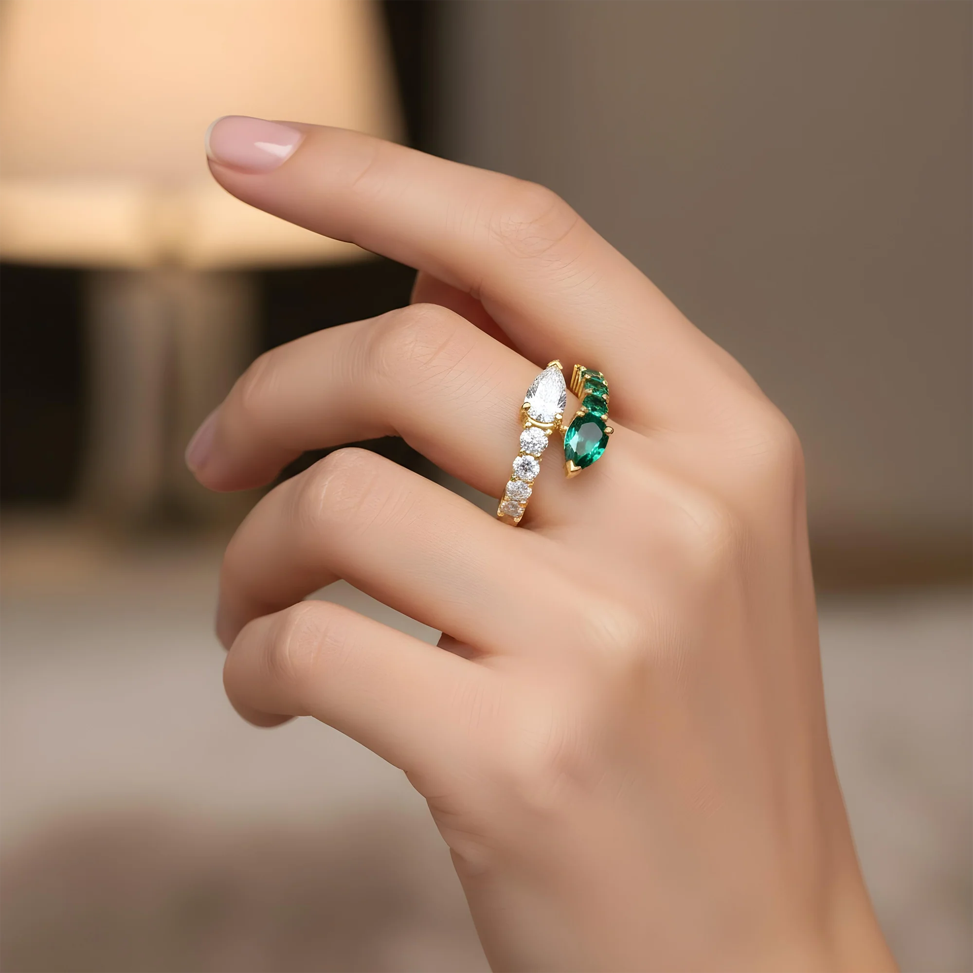 14K White Gold Emerald & Diamond Snake Wrap Ring 1.20ctw - Image 7