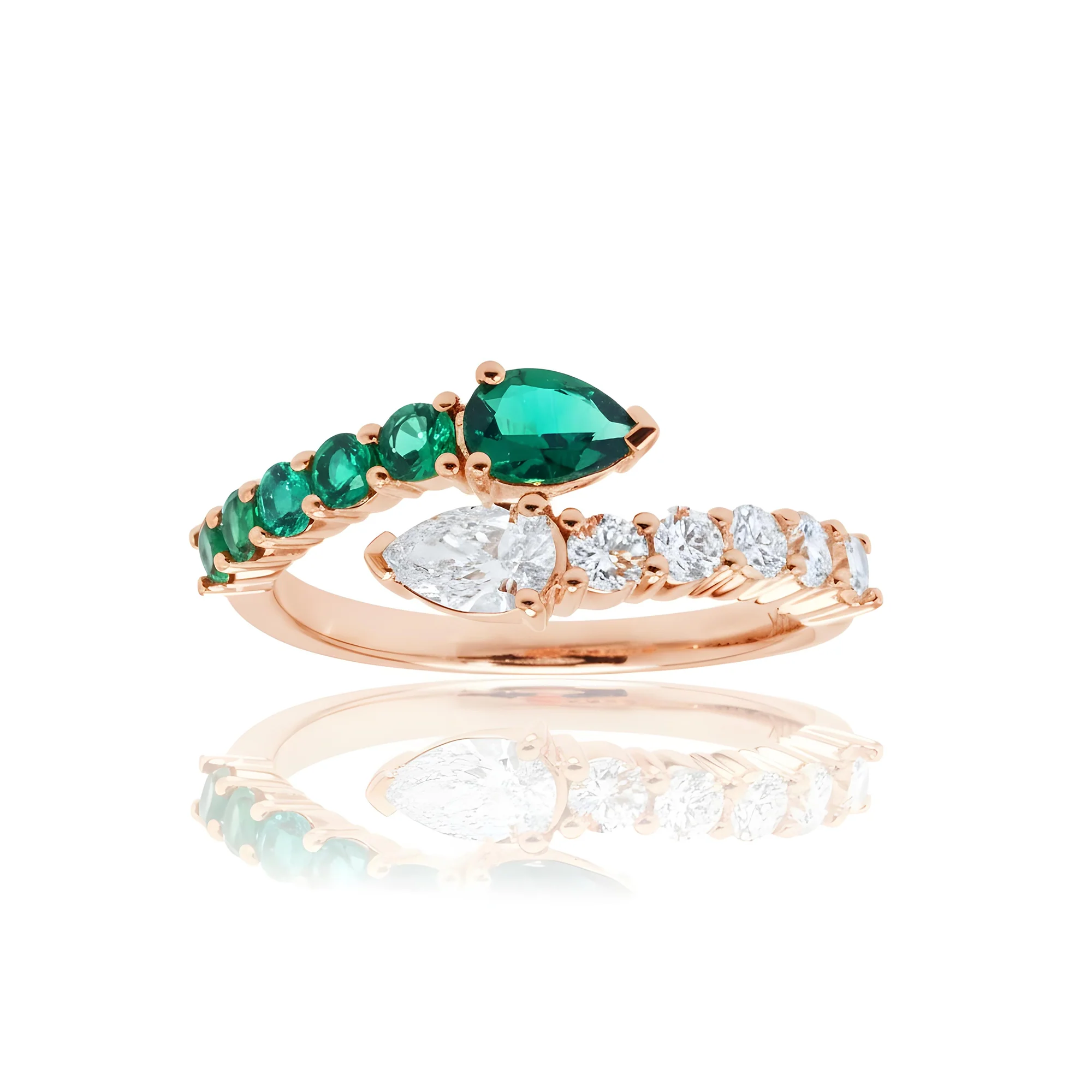 14K White Gold Emerald & Diamond Snake Wrap Ring 1.20ctw - Image 8