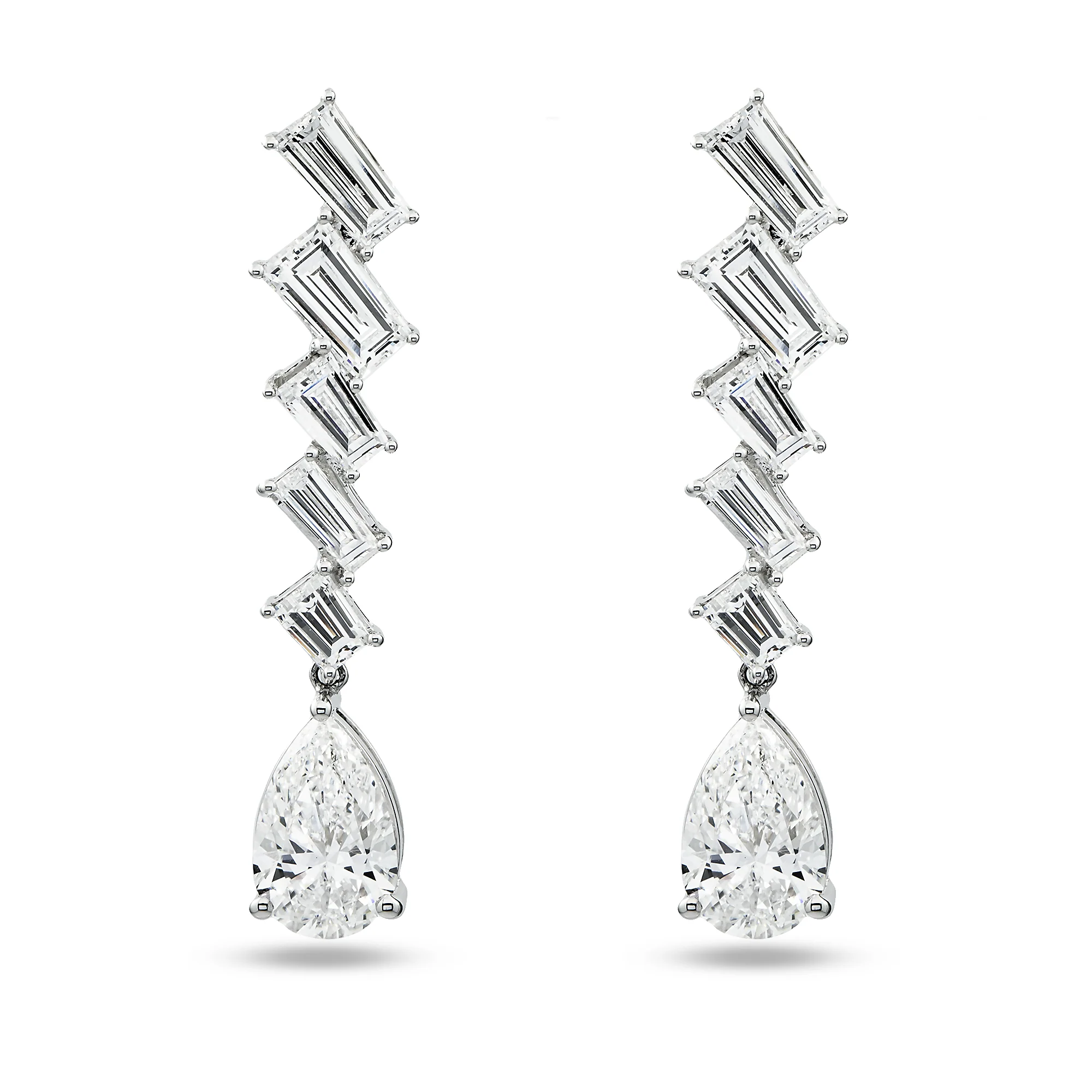 14K White Gold Emerald & Pear Cut Diamond Drop Earrings 8.19ctw