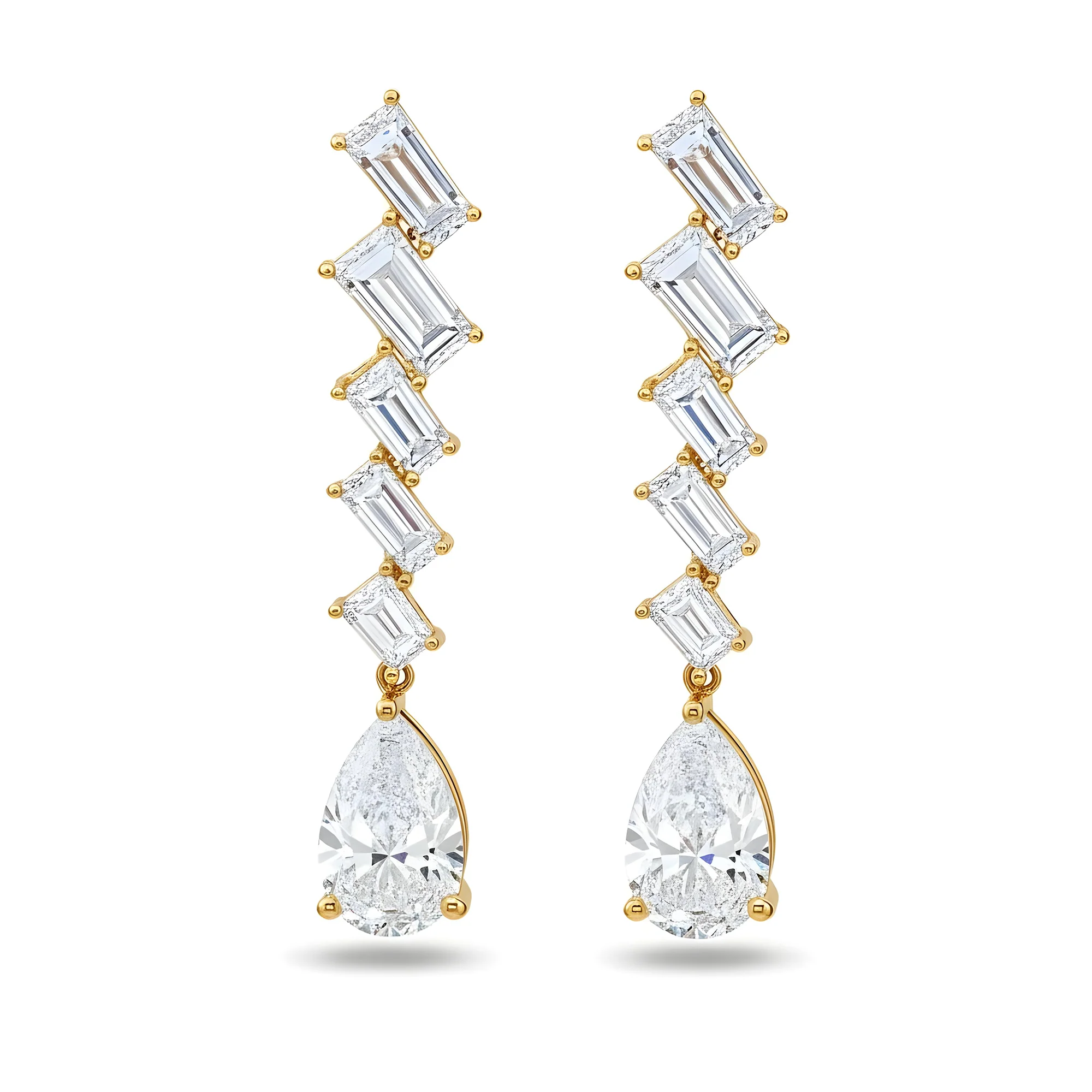 14K White Gold Emerald & Pear Cut Diamond Drop Earrings 8.19ctw - Image 4