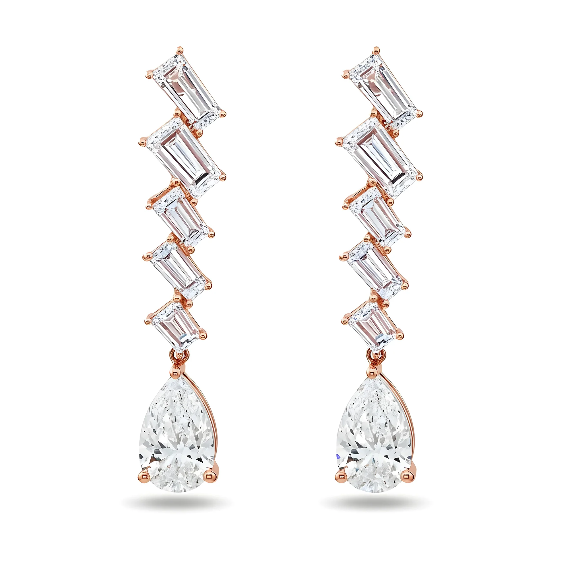 14K White Gold Emerald & Pear Cut Diamond Drop Earrings 8.19ctw - Image 6