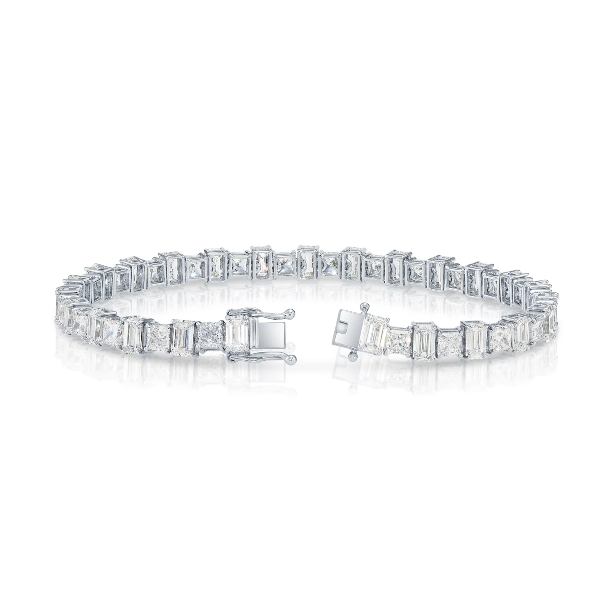14K White Gold Emerald & Radiant Cut Diamond Bracelet 13.72ctw - Image 3