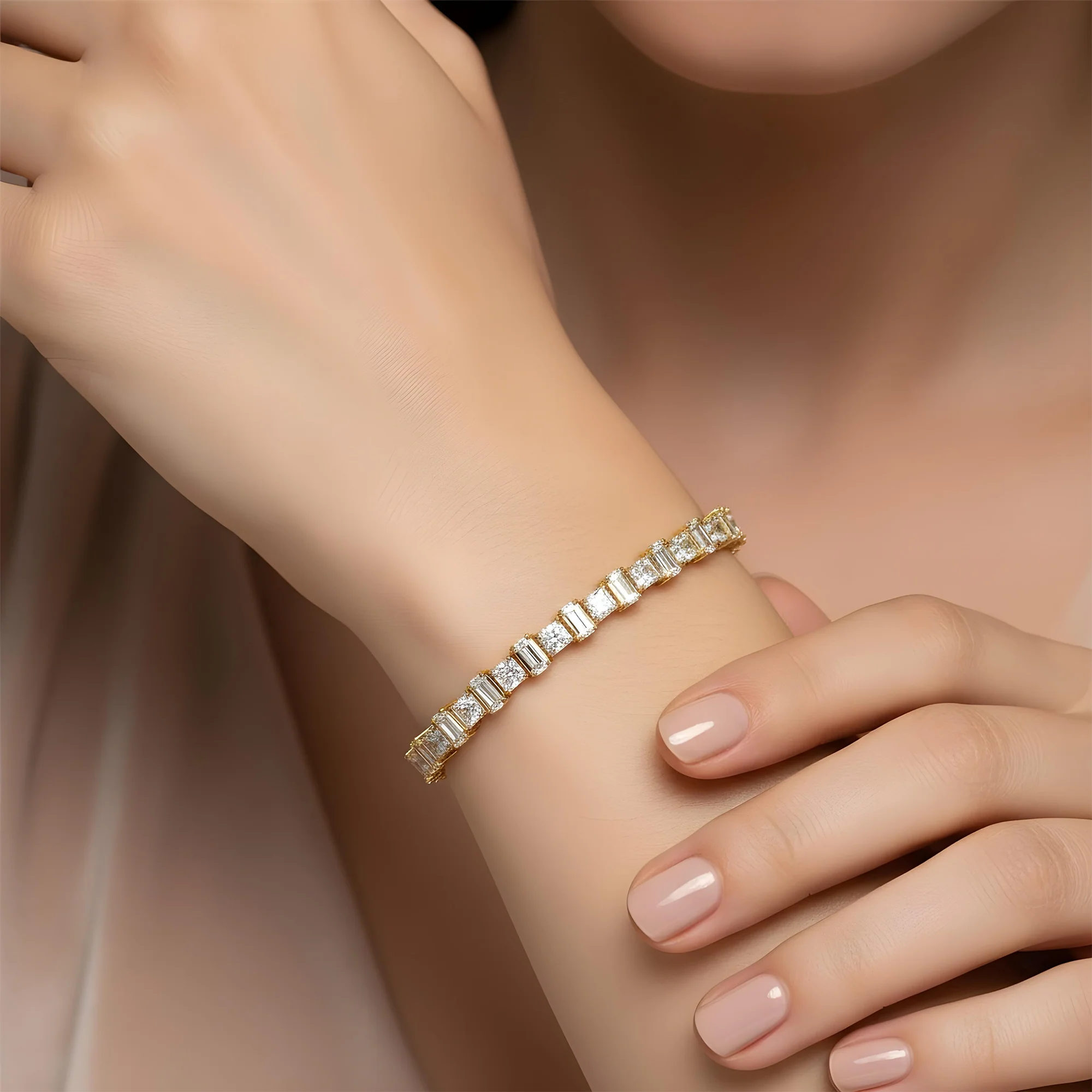 14K White Gold Emerald & Radiant Cut Diamond Bracelet 13.72ctw - Image 5