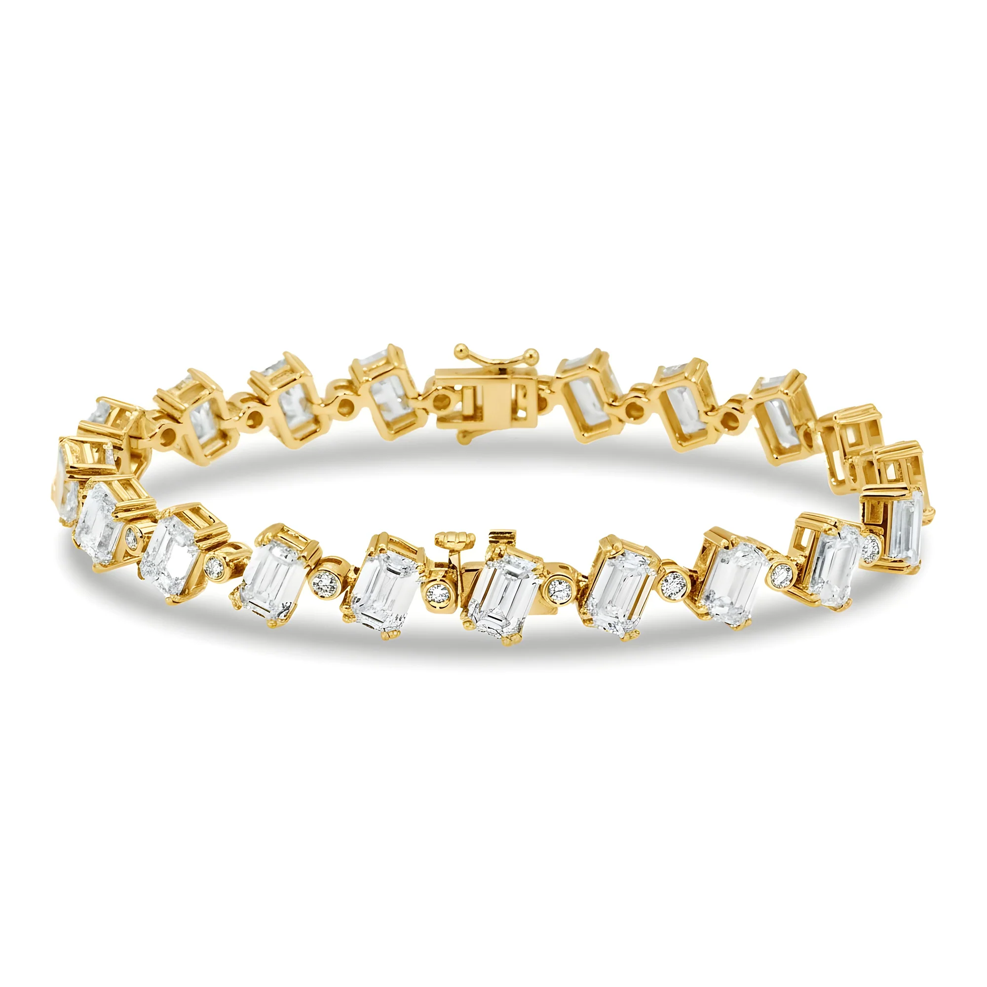 14K White Gold Emerald & Round Cut Diamond Bracelet 20.77ct - Image 5