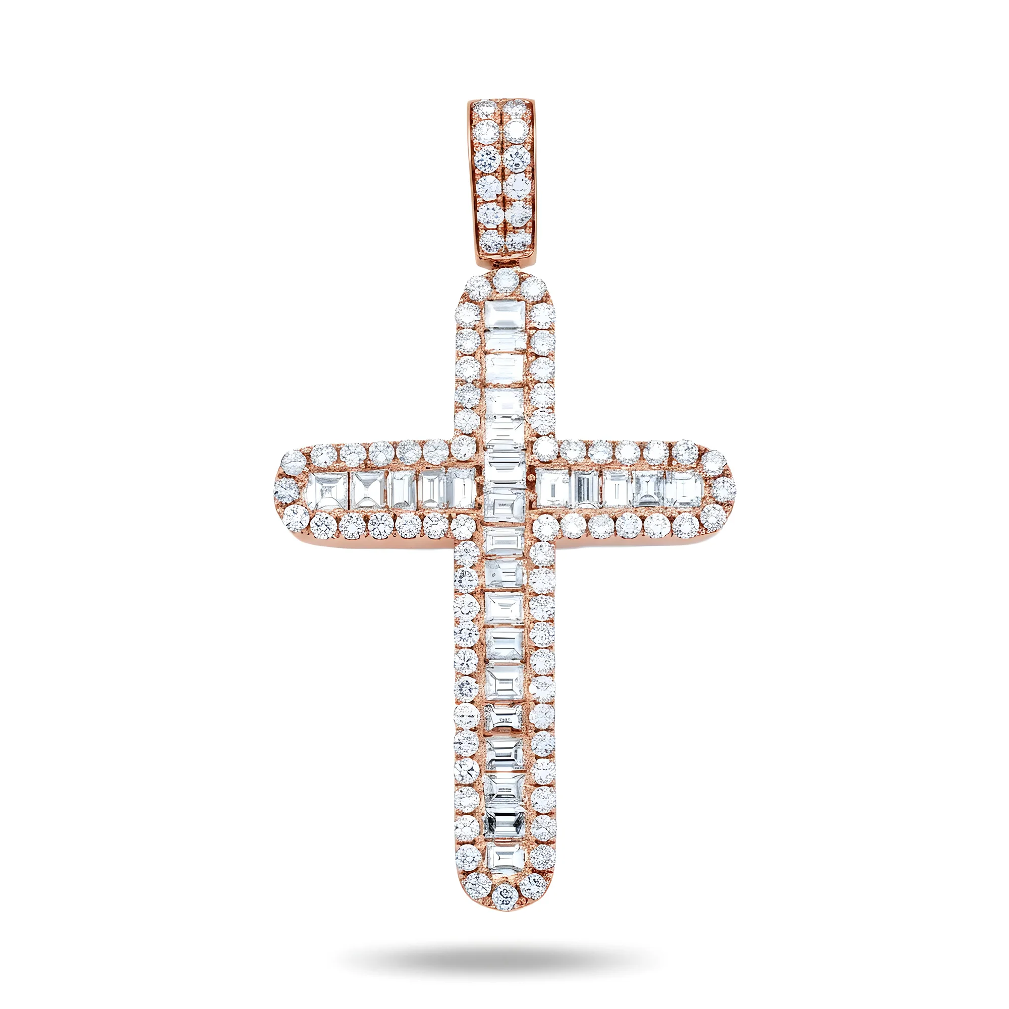 14K White Gold Emerald & Round Cut Diamond Cross Pendant 15.90ct - Image 6