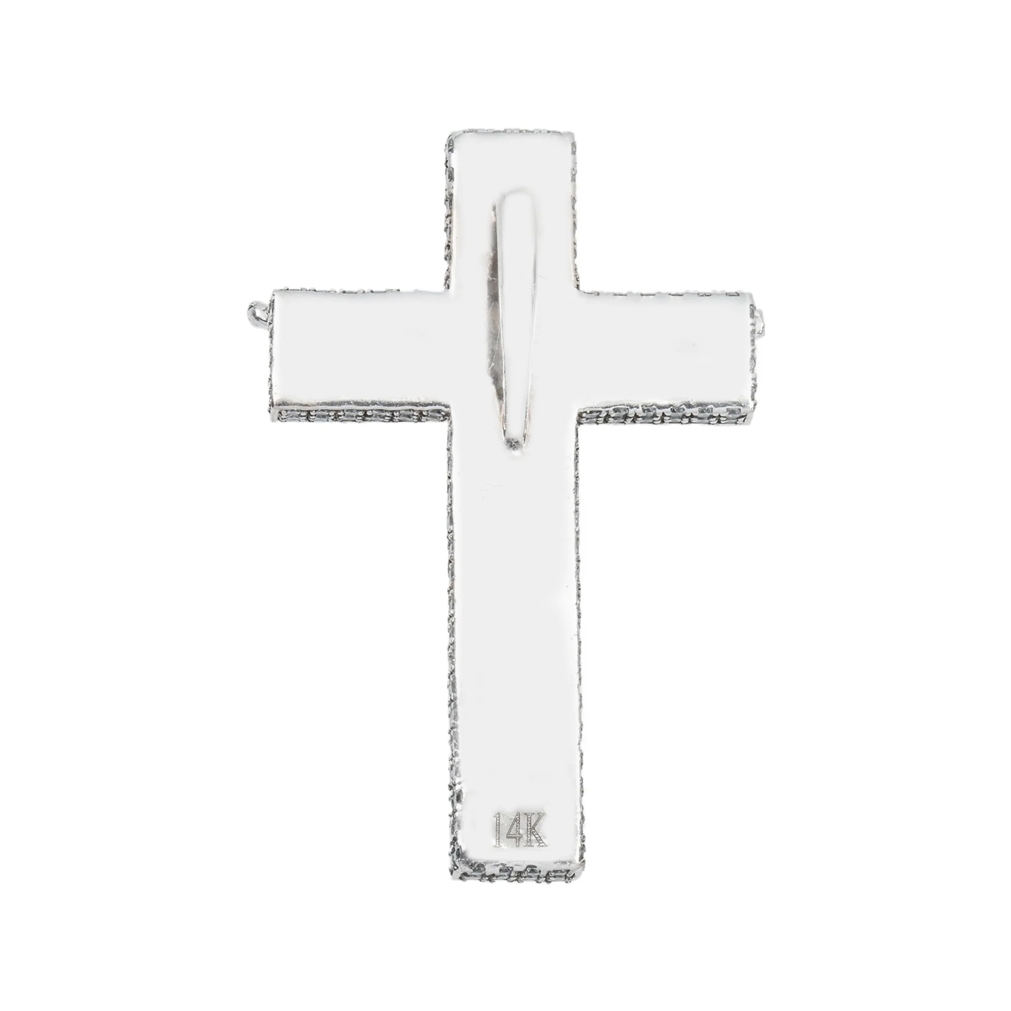 14K White Gold Emerald & Round Diamond Jesus Cross Pendant 9.82ct - Image 5