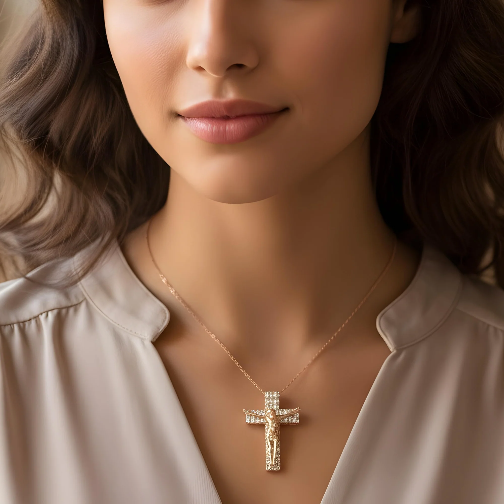 14K White Gold Emerald & Round Diamond Jesus Cross Pendant 9.82ct - Image 9