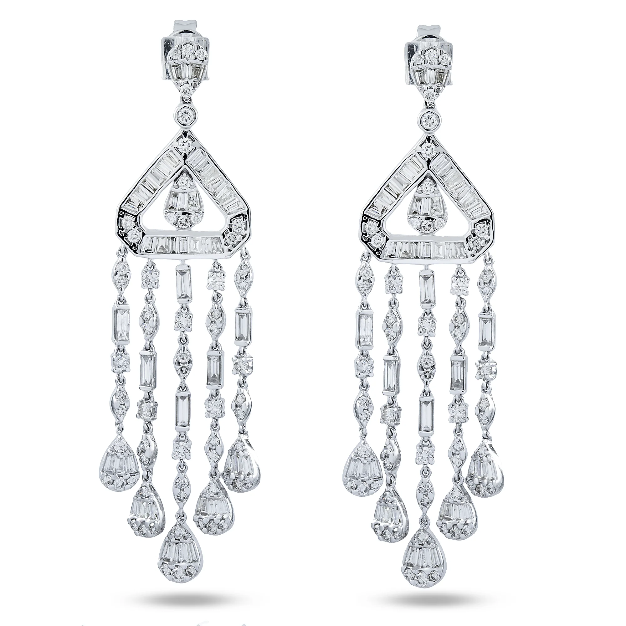 14K White Gold Eye of the Storm Diamond Drop Earrings 4.01ctw