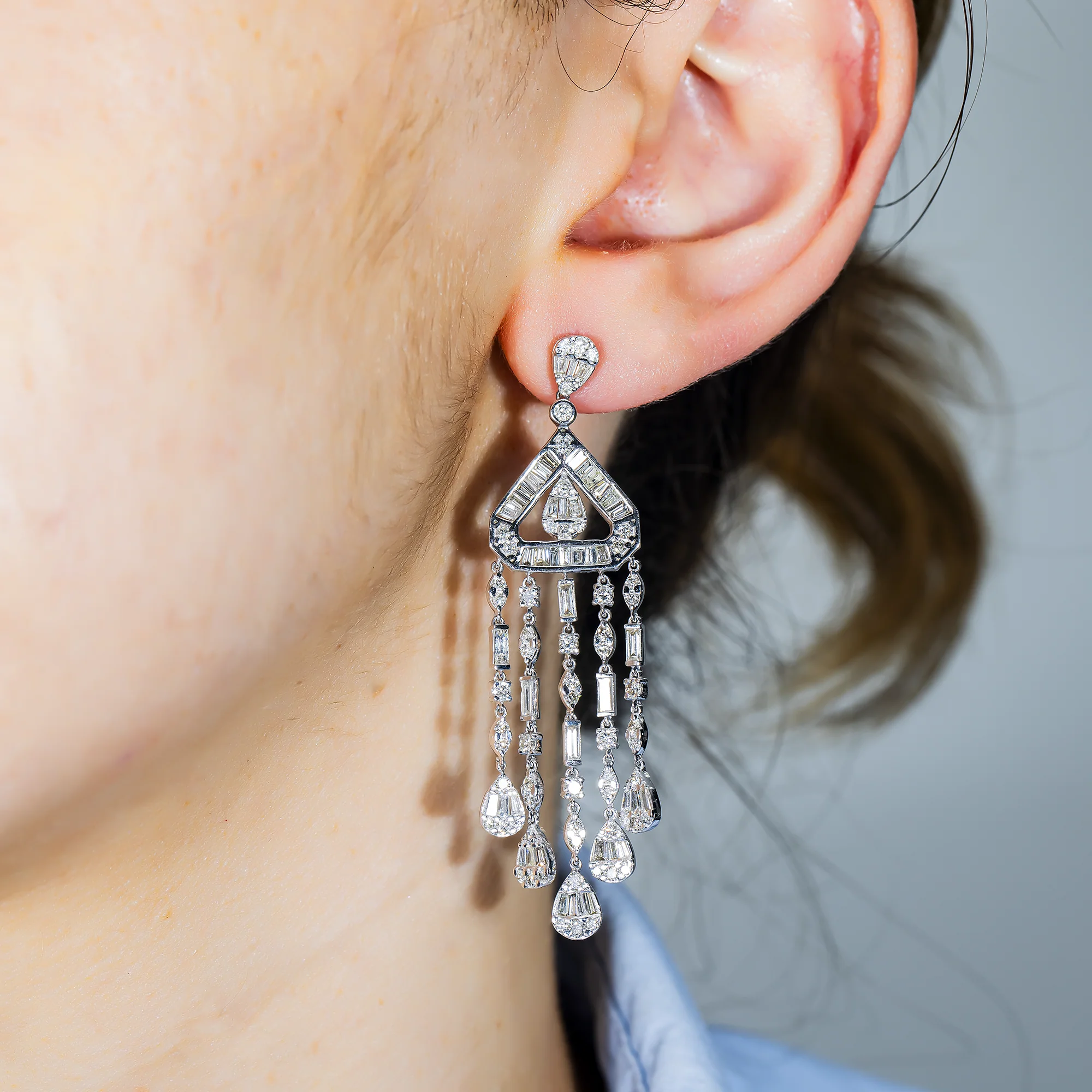 14K White Gold Eye of the Storm Diamond Drop Earrings 4.01ctw - Image 2