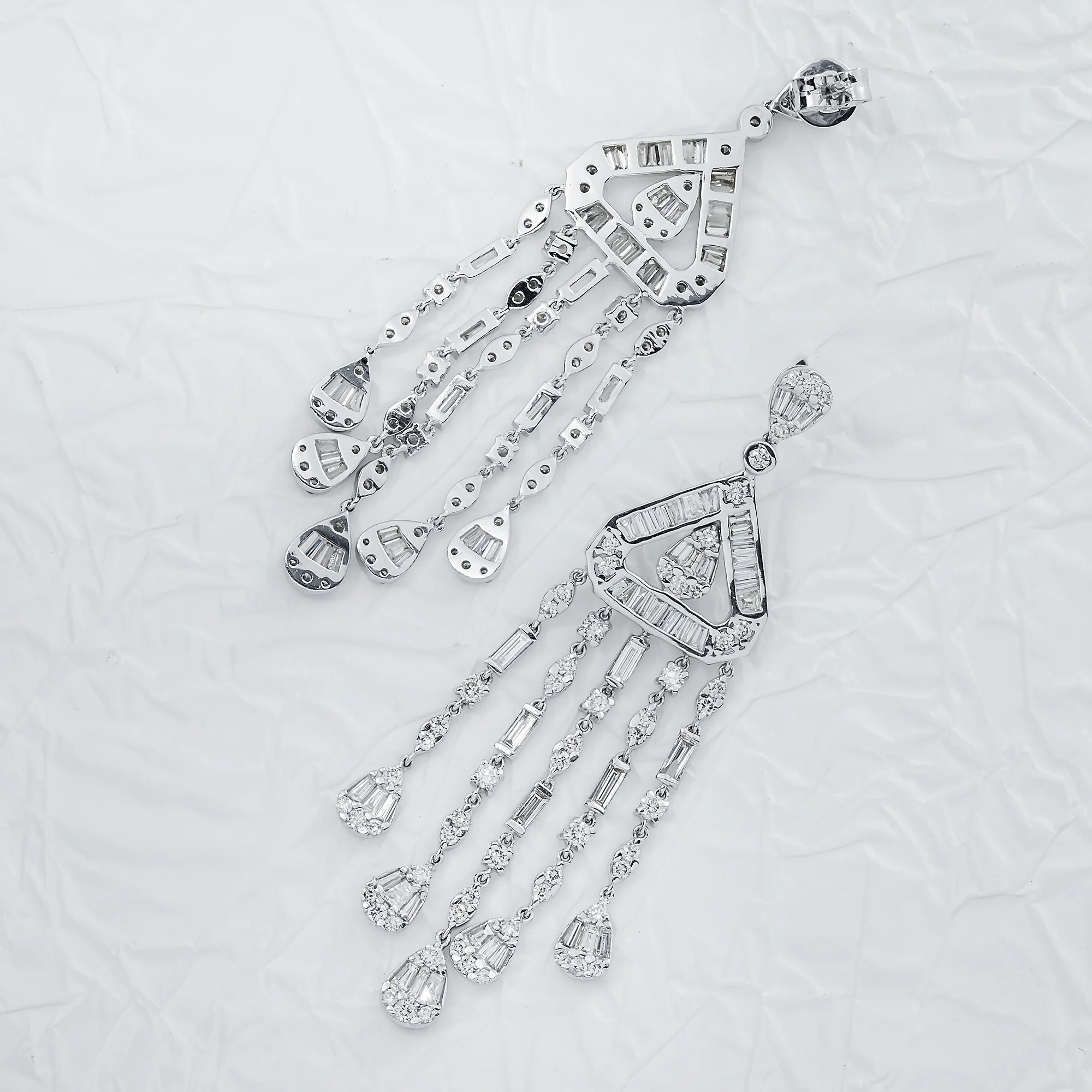 14K White Gold Eye of the Storm Diamond Drop Earrings 4.01ctw - Image 3
