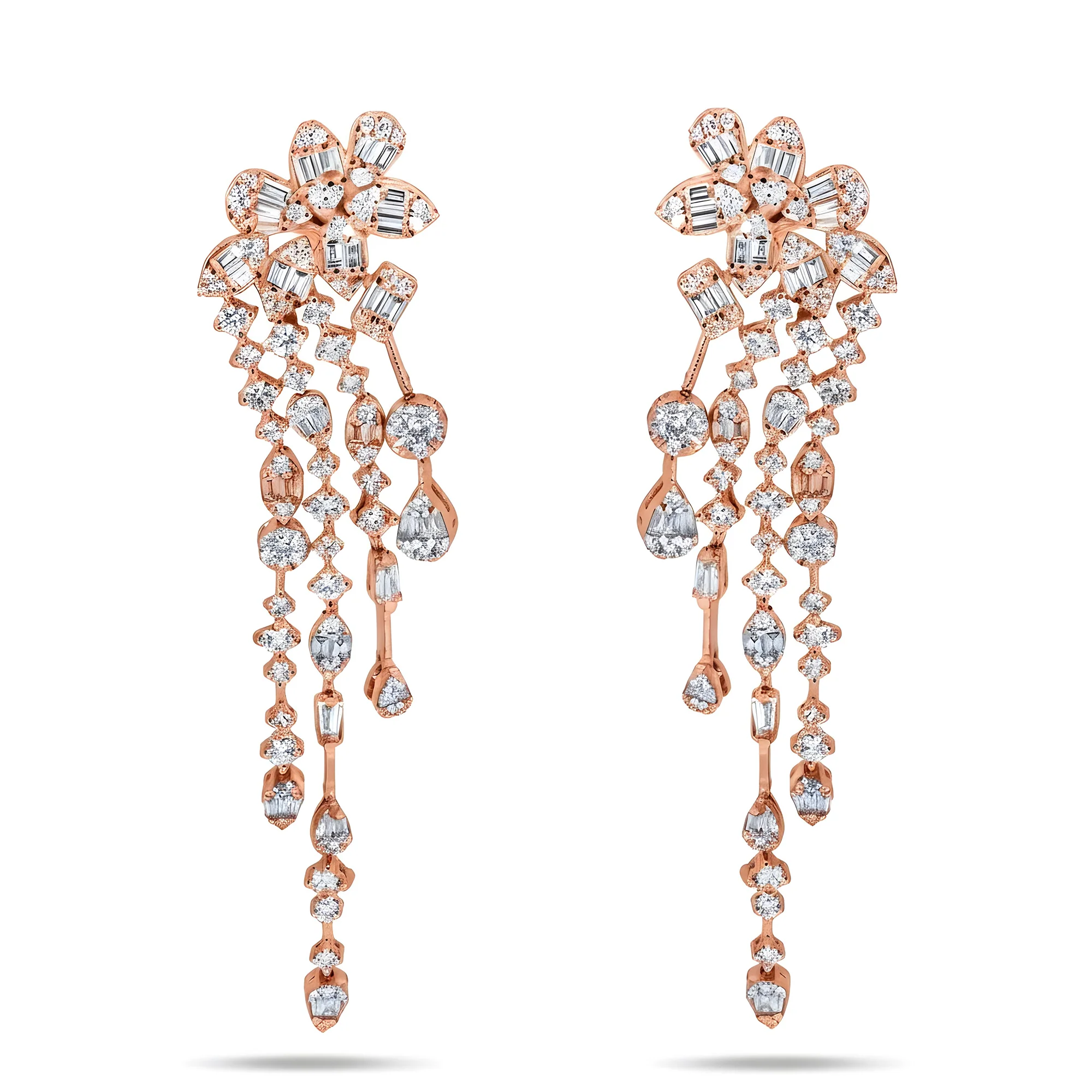 14K White Gold Falling Flower Chandelier Diamond Earrings 3.37ctw - Image 6