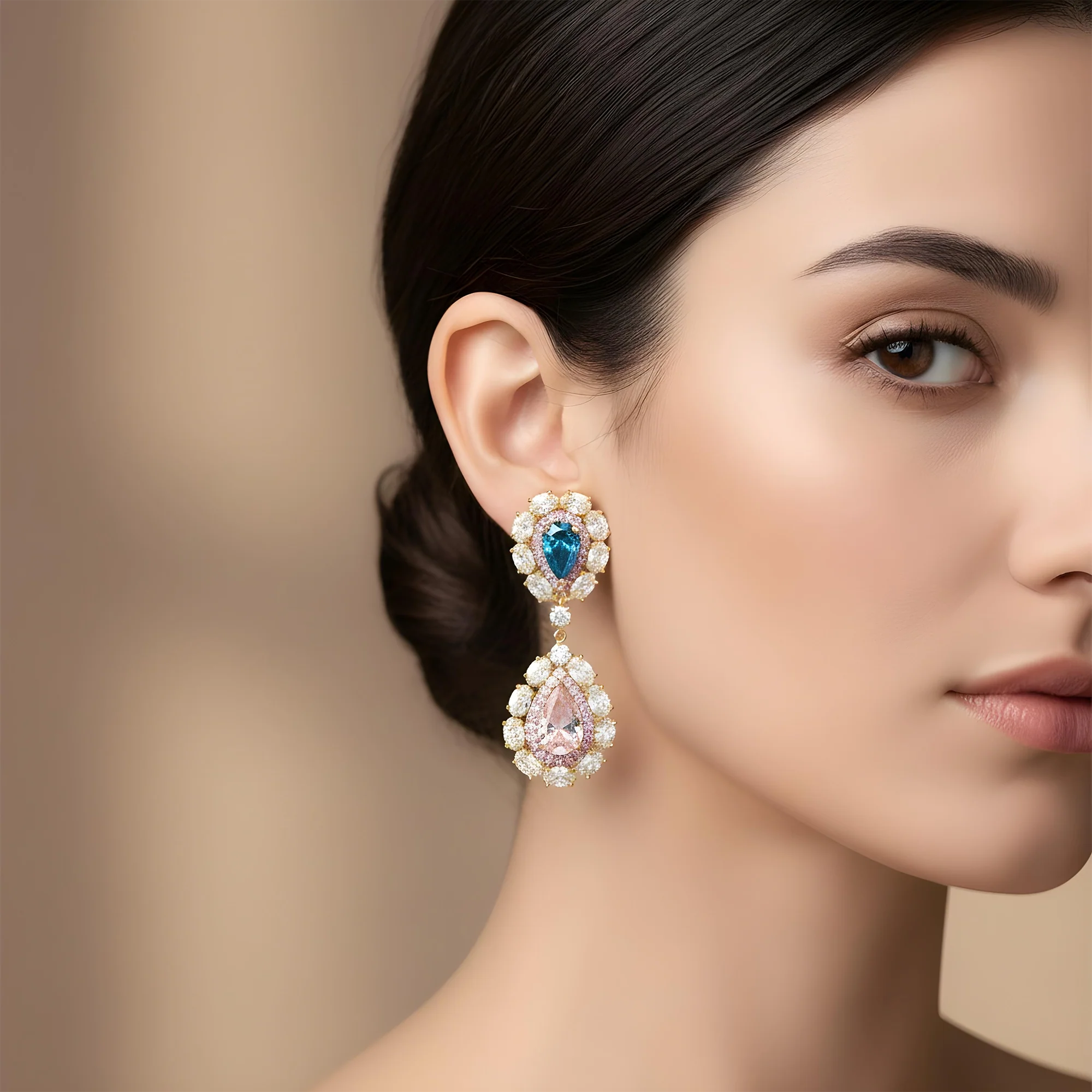 14K White Gold Multi Cut Fancy Pink & Blue Diamond Drop Earrings 14.02ctw - Image 7