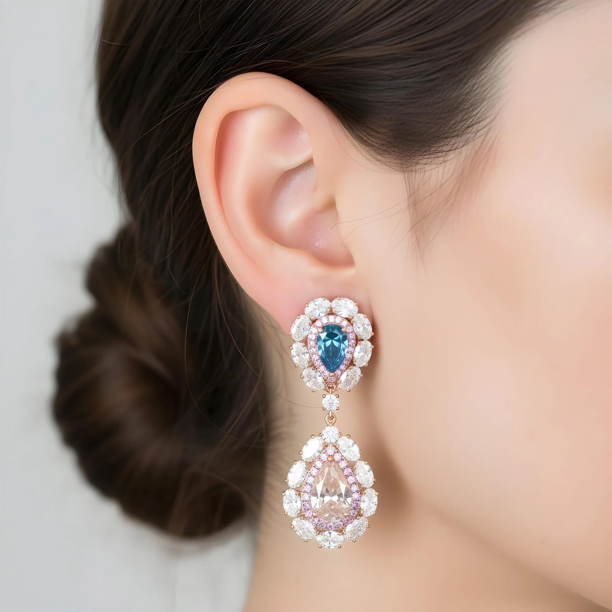 14K White Gold Multi Cut Fancy Pink & Blue Diamond Drop Earrings 14.02ctw - Image 9