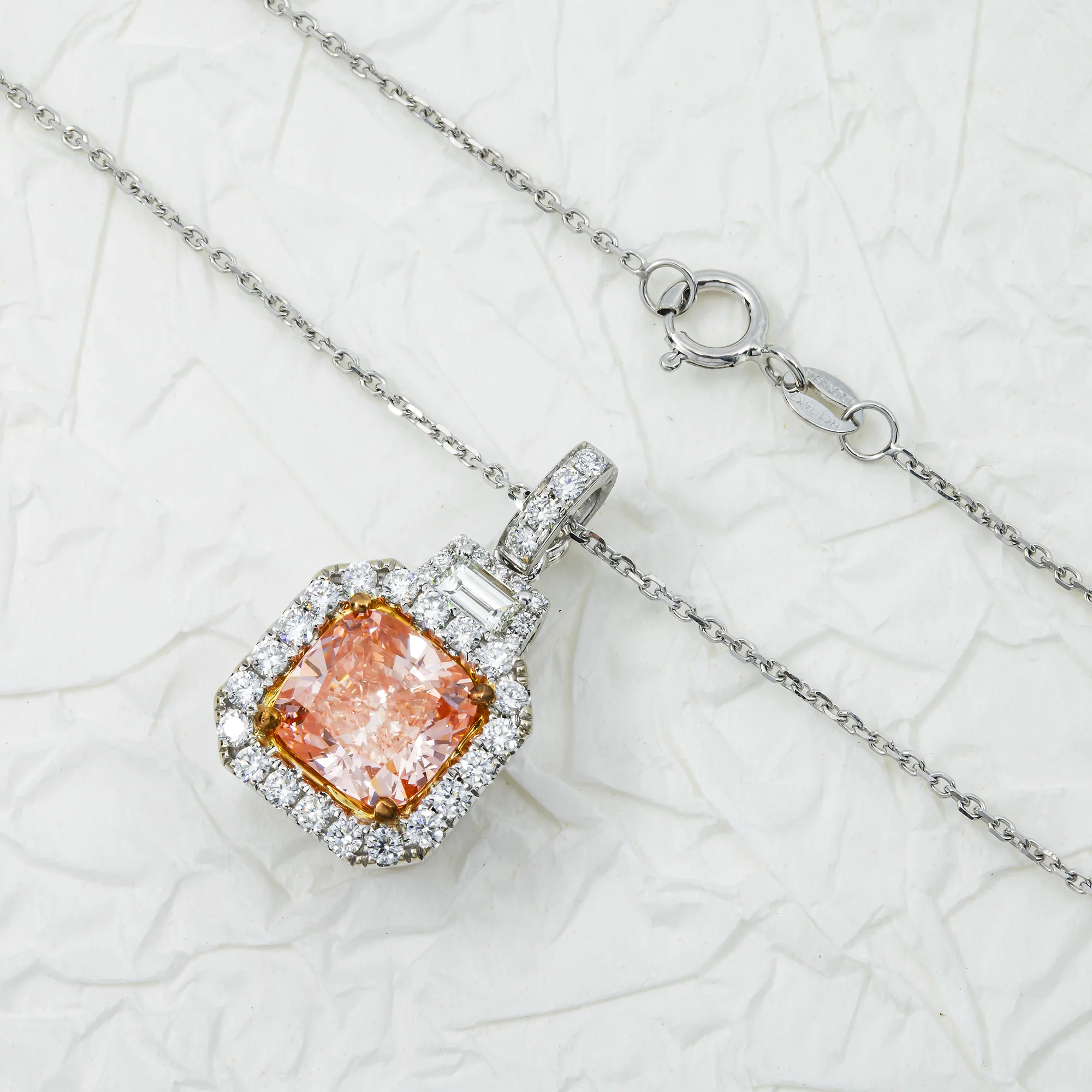 14K White Gold Fancy Pink Cushion Diamond Pendant & Chain Necklace 3.98ctw - Image 3