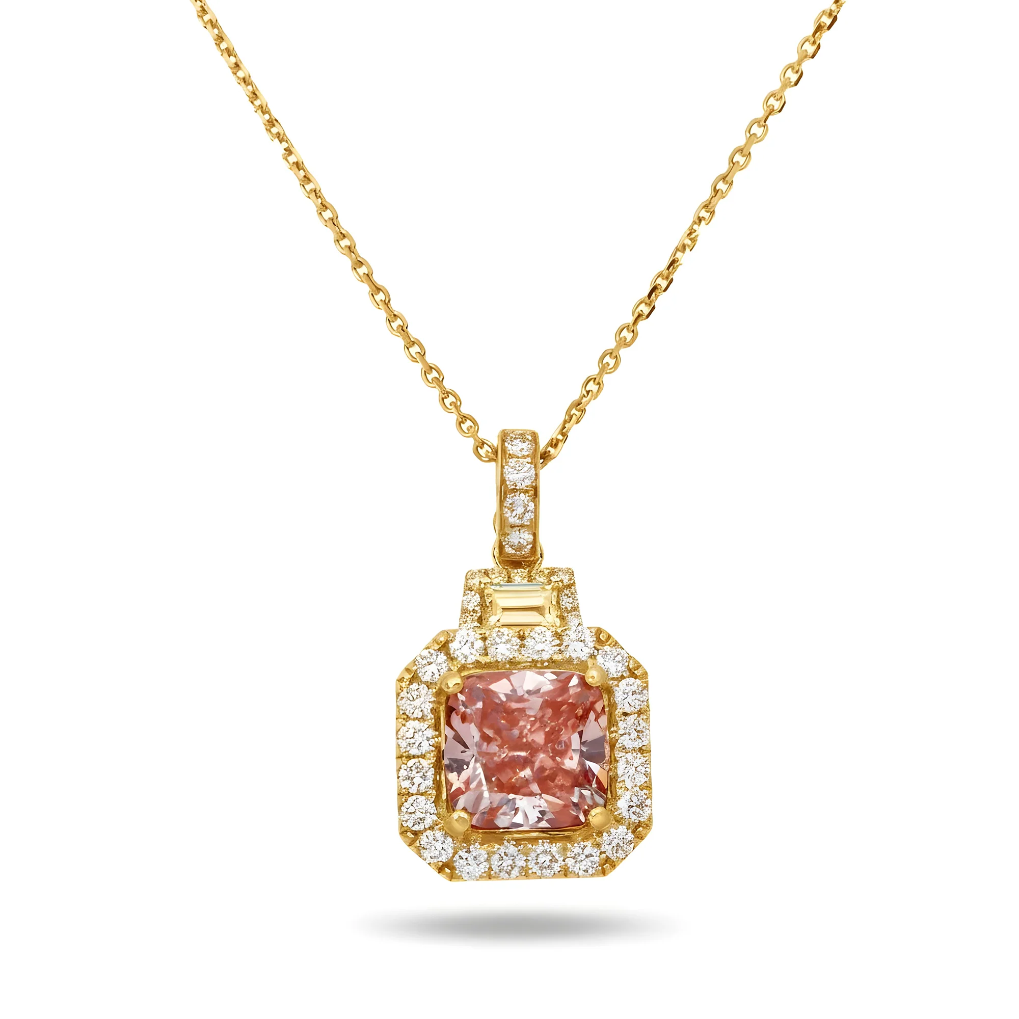 14K White Gold Fancy Pink Cushion Diamond Pendant & Chain Necklace 3.98ctw - Image 4