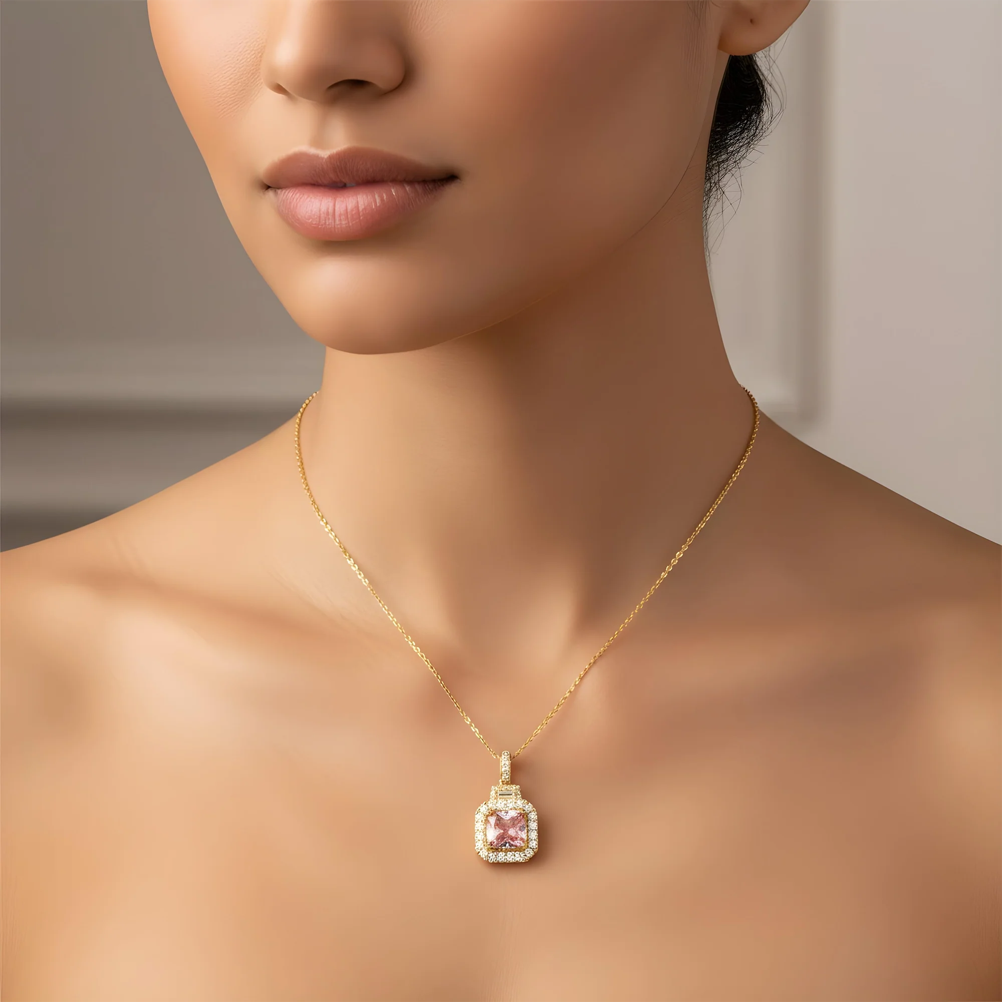 14K White Gold Fancy Pink Cushion Diamond Pendant & Chain Necklace 3.98ctw - Image 5