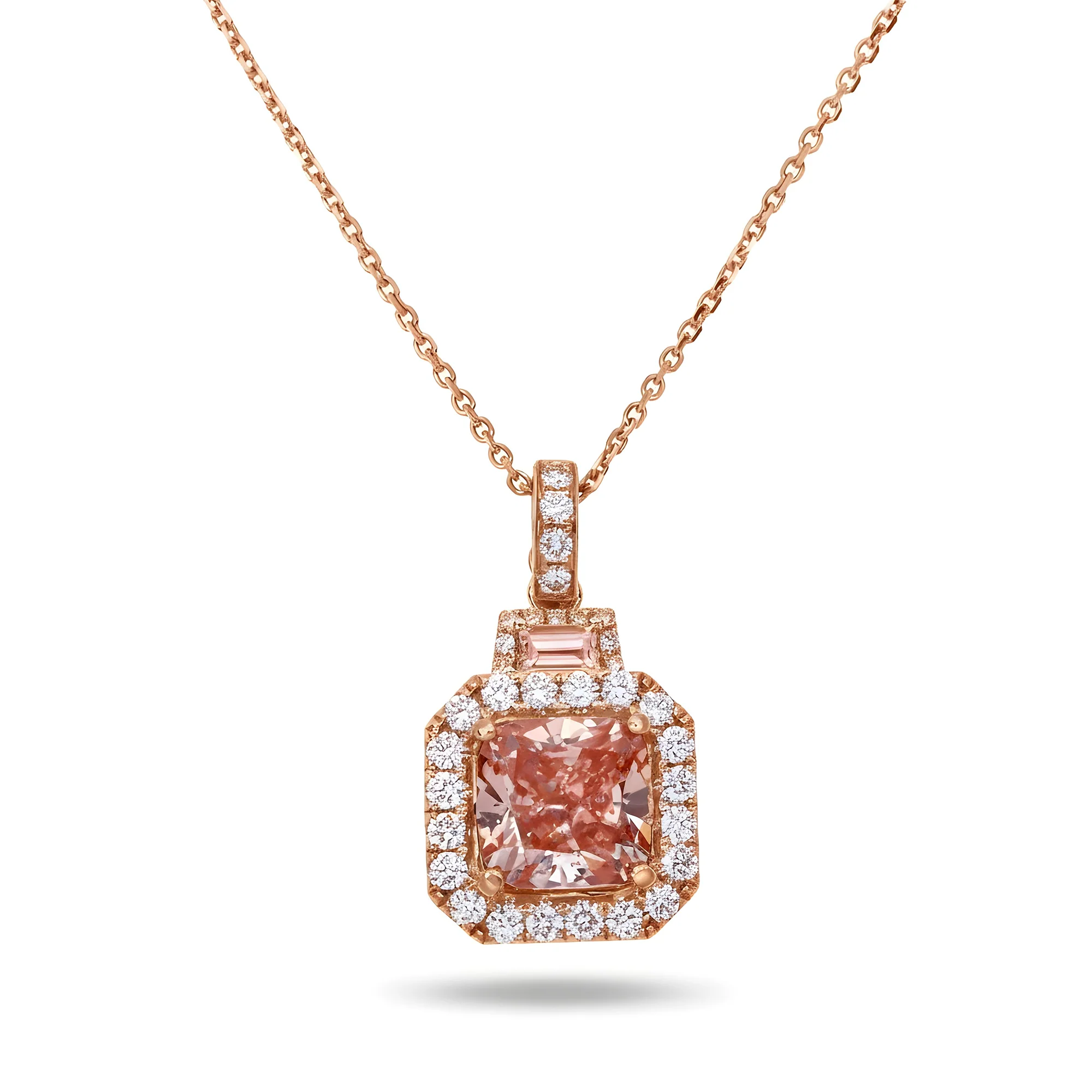 14K White Gold Fancy Pink Cushion Diamond Pendant & Chain Necklace 3.98ctw - Image 6