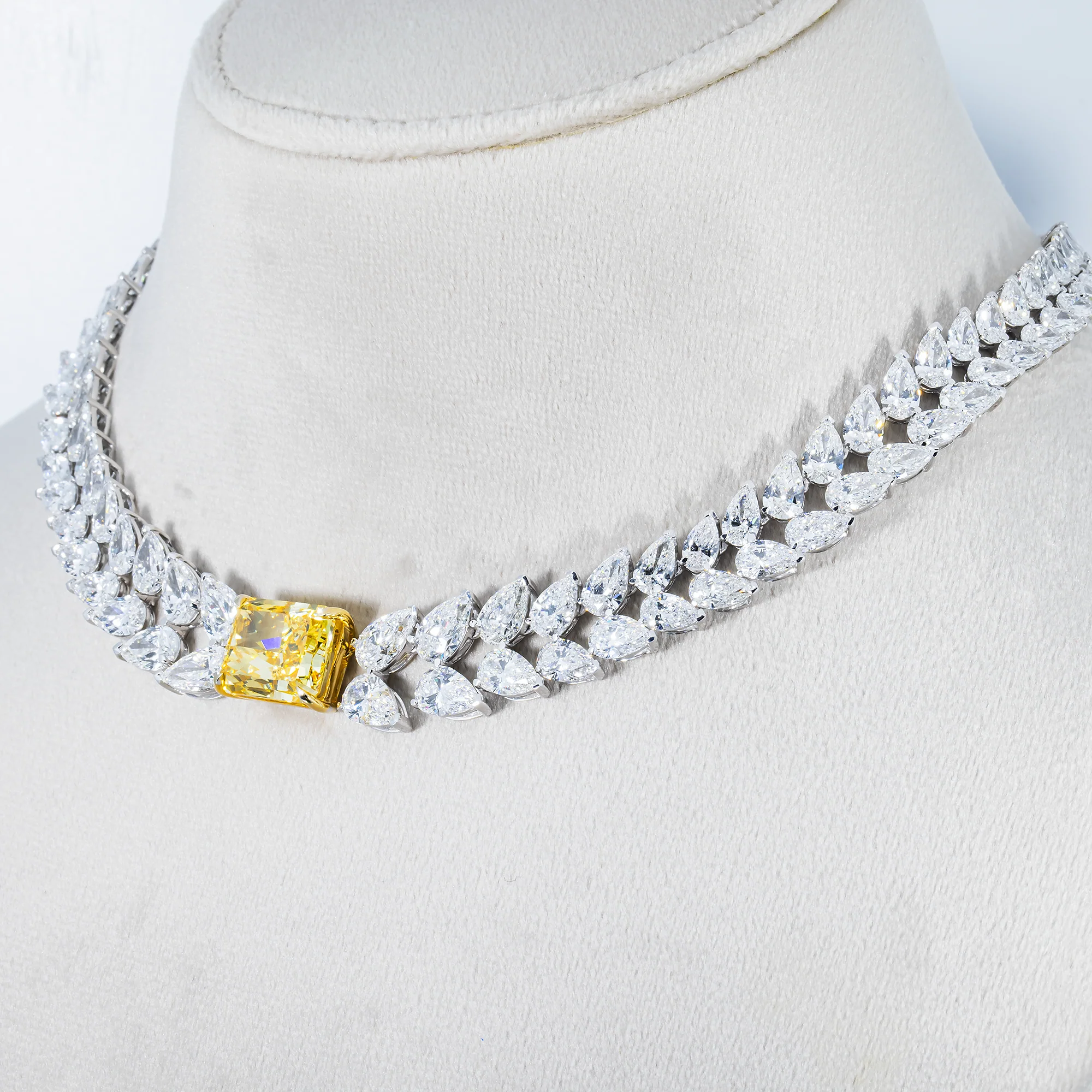 14K White Gold Fancy Vivid Yellow Diamond Solara Necklace 67.11ct - Image 2